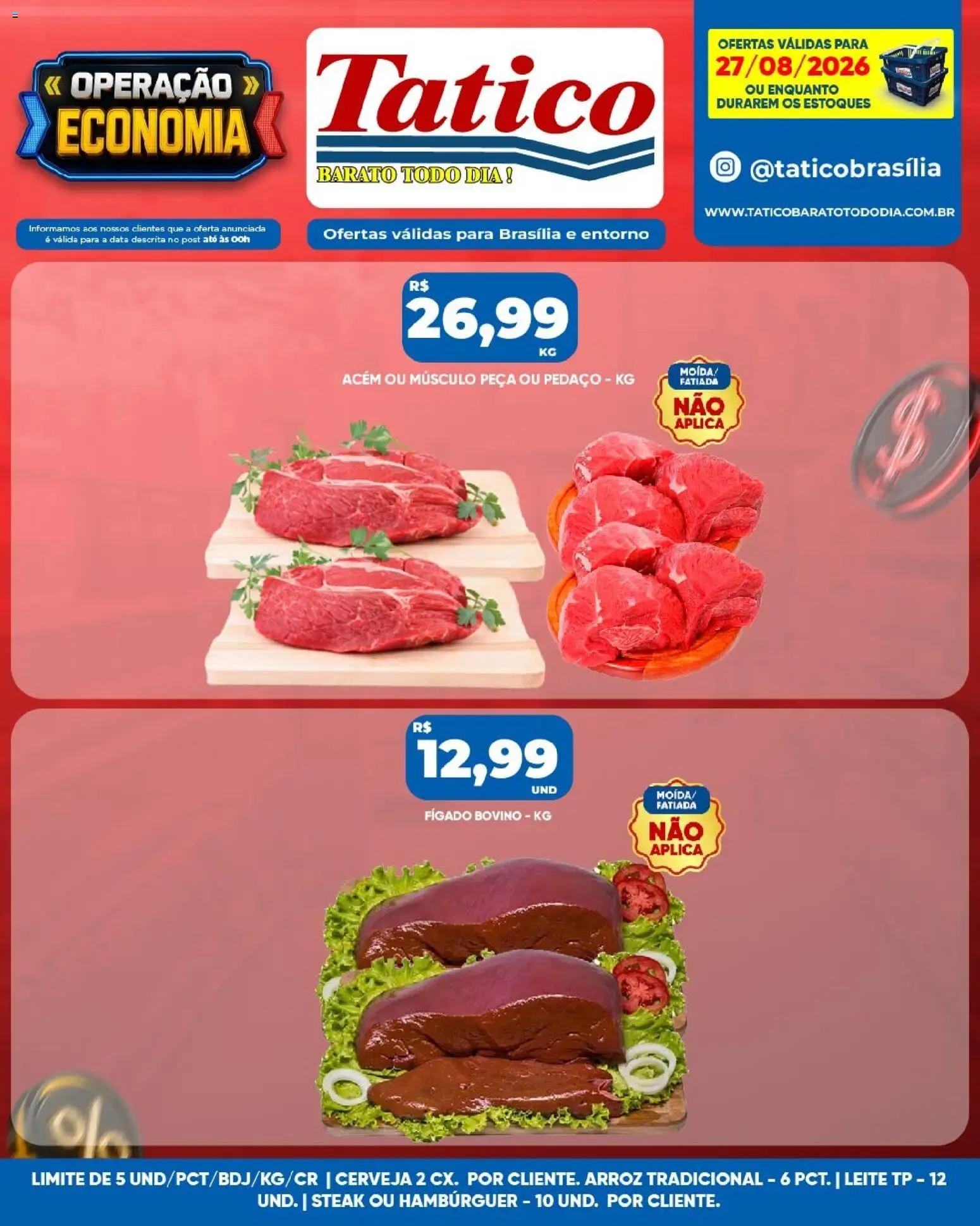 Tatico Folheto - válido de 27/08/2026 | Página: 11 | Produtos: Leite, Cerveja, Arroz, Hambúrguer