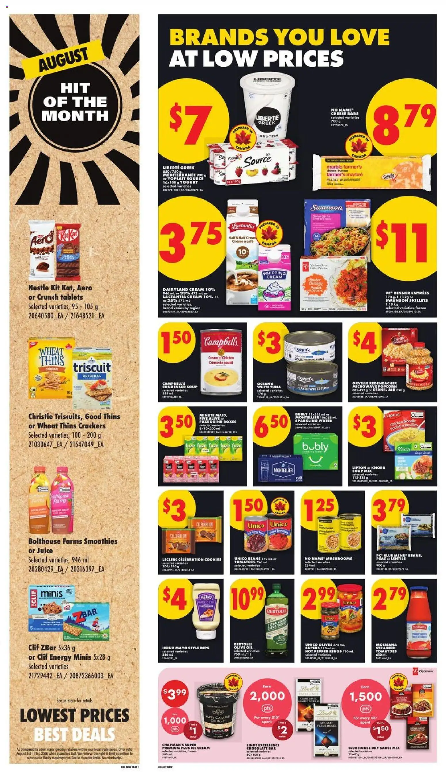 No Frills flyer valid from Aug 13, 2026 | Page: 6 | Products: Chocolate bar, Water, Mushrooms, Beans