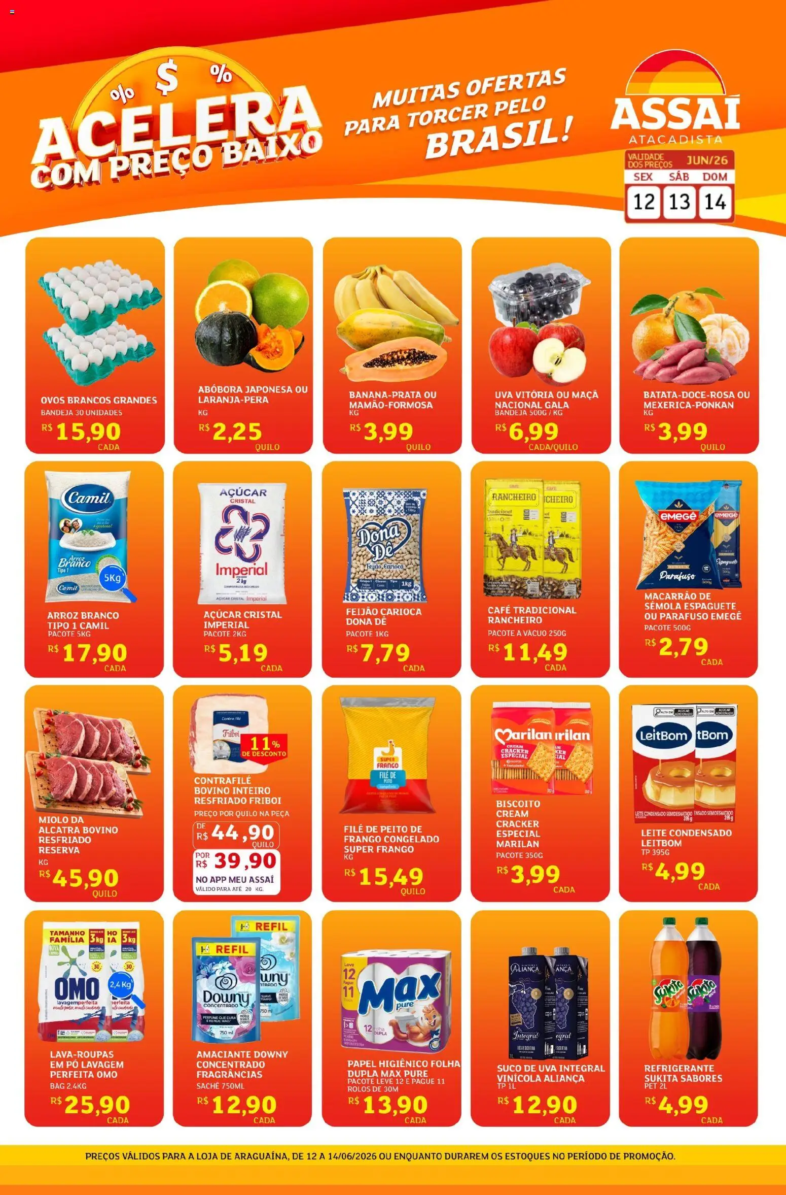 Assaí Atacadista Folheto - válido de 12.06.2026 | Página: 1 | Produtos: Aliança, Baixo, Bandeja, Açúcar