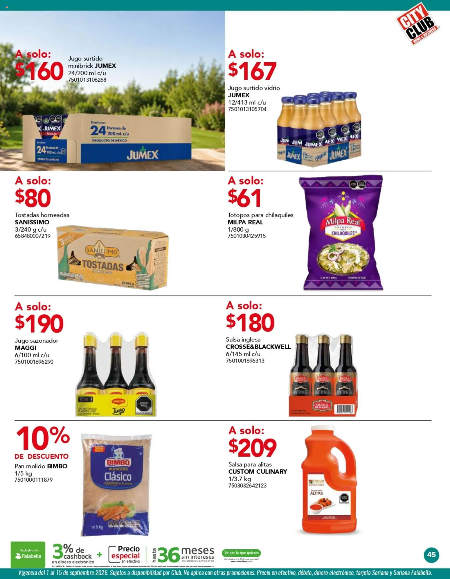 Nuevas ofertas de City Club válidas en toda la República Mexicana desde el 01/09/2026. ¡Encuentra las mejores ofertas en City Club catálogo! | Página: 45 | Productos: Pan molido, Mango, Pan, Totopos