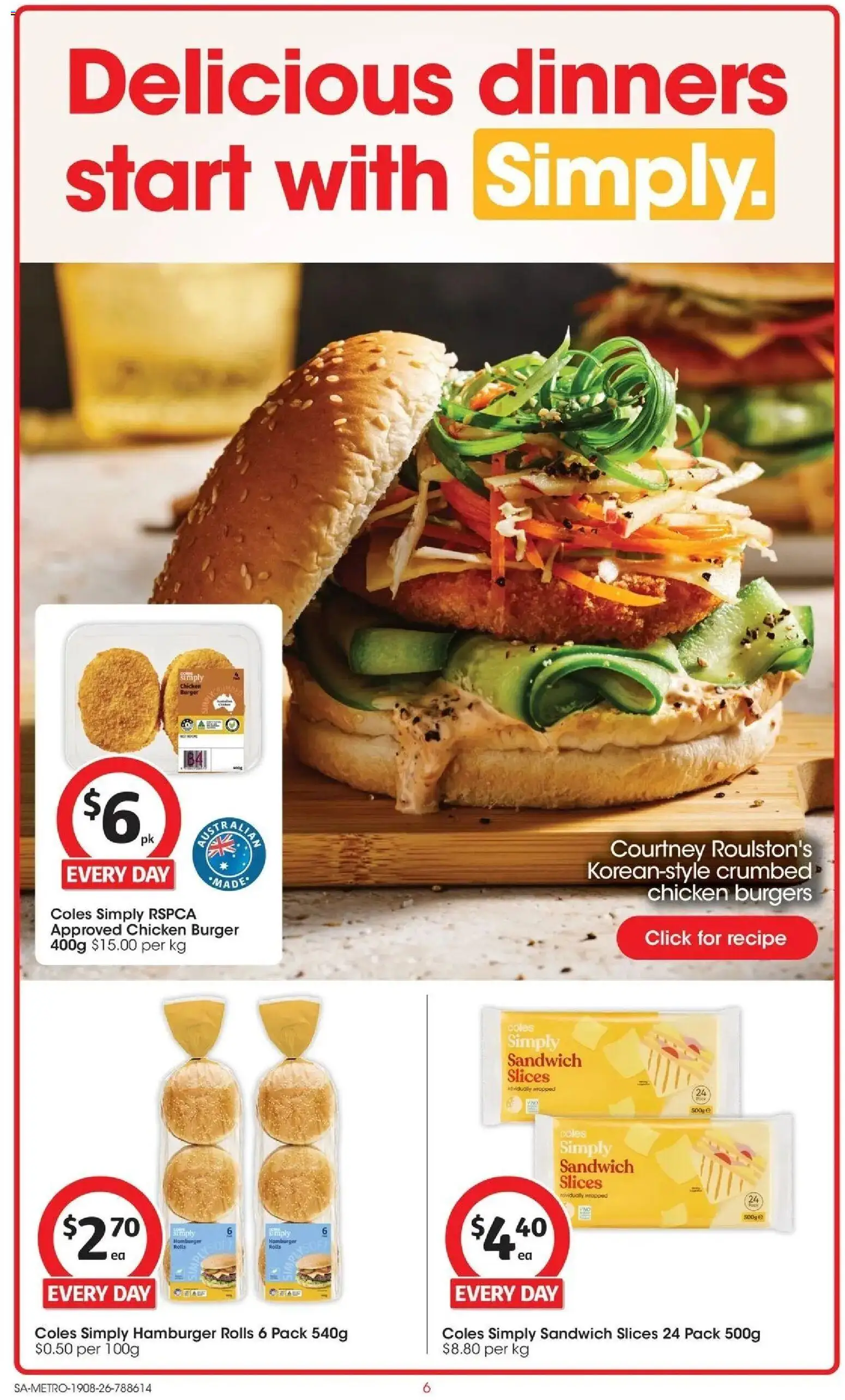 ﻿Coles catalogue valid from 19/08/2026 > Online Australia | Page: 6 | Products: Hamburger, Burgers, Chicken