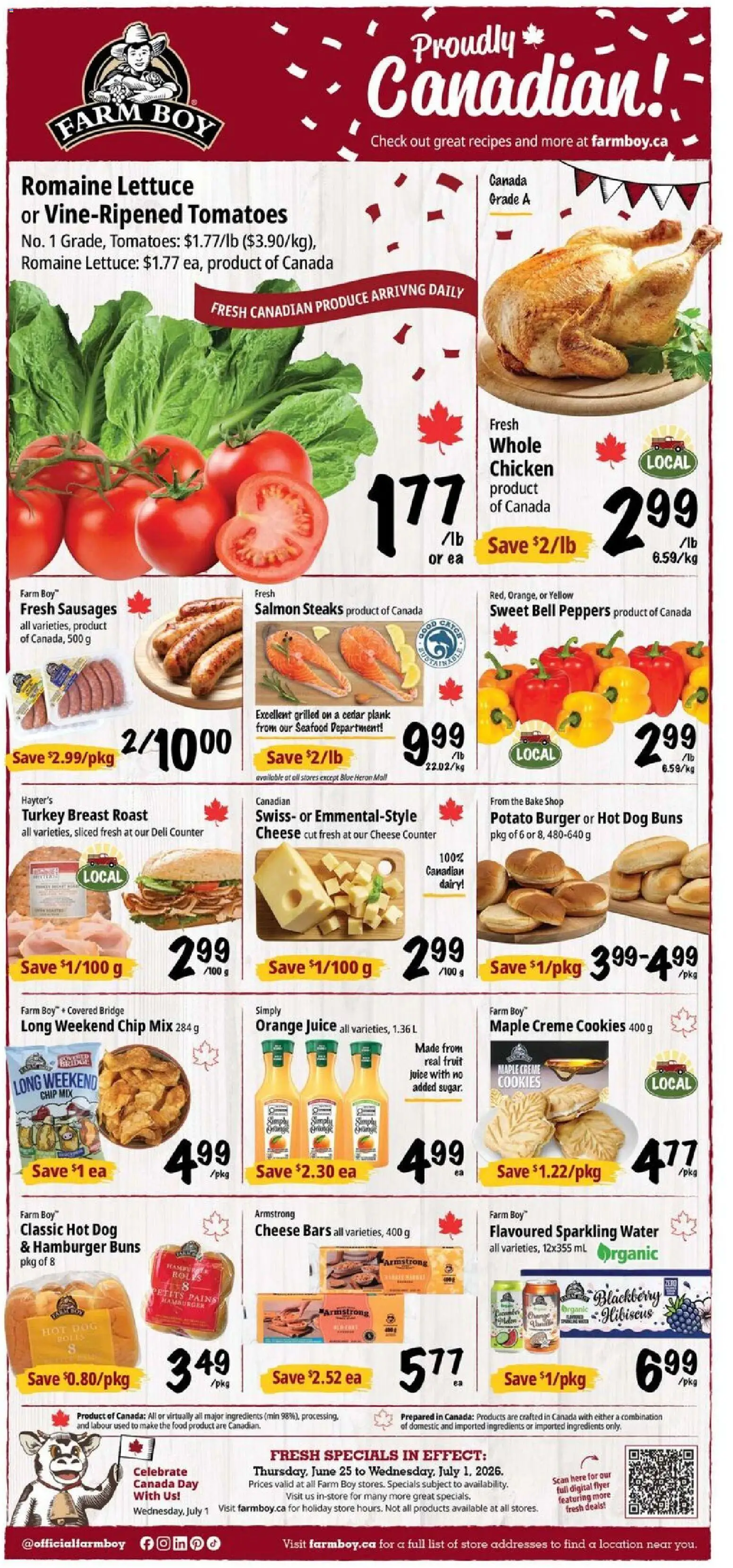 Farm Boy flyer valid from Jun 25, 2026 | Page: 1 | Products: Cookies, Juice, Chicken, Tomatoes