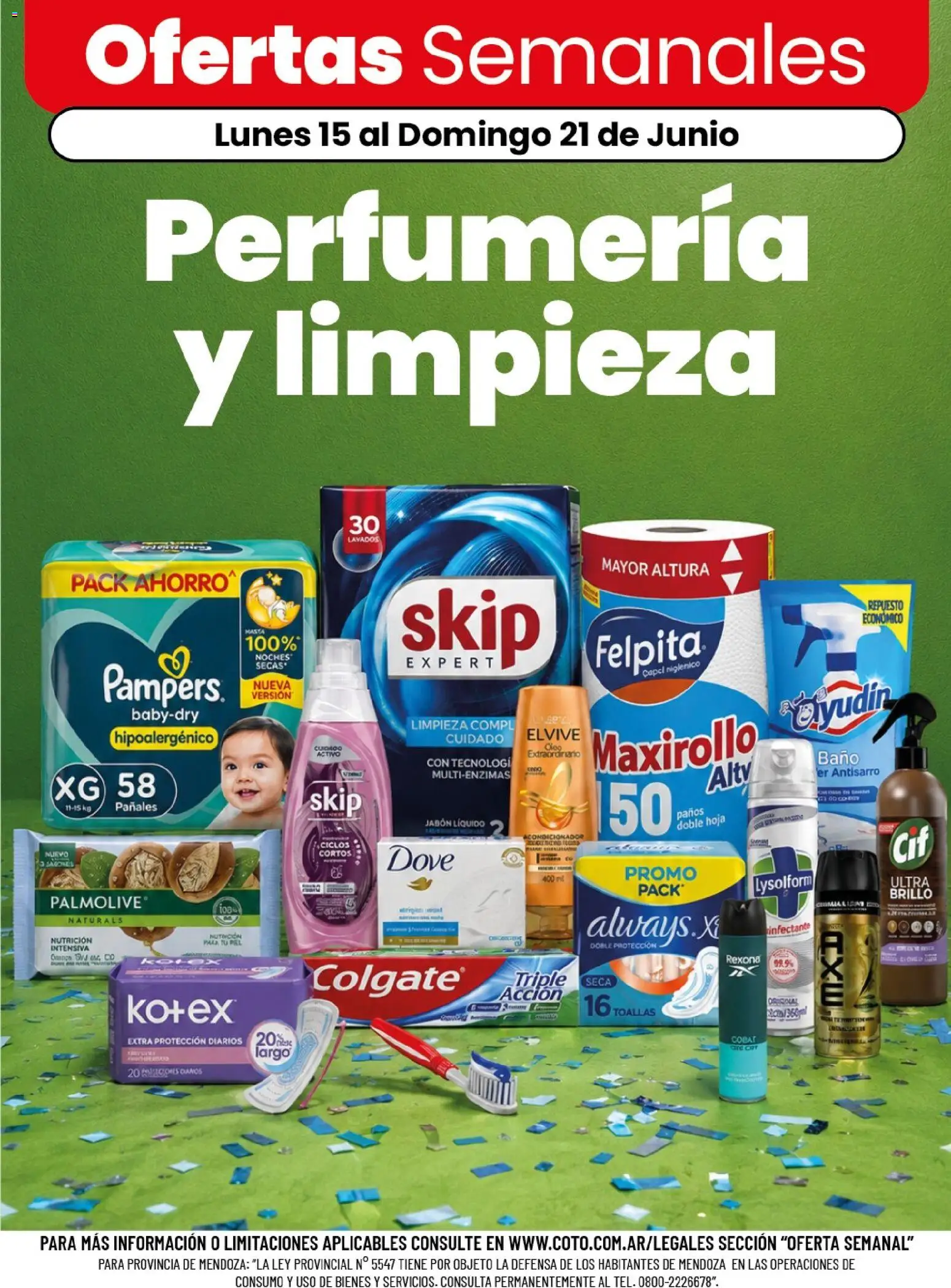 Coto - Perfumería y limpieza │ válido desde el 15.06.2026 | Página: 1 | Productos: Toallas, Baño, Jabón, Pañales