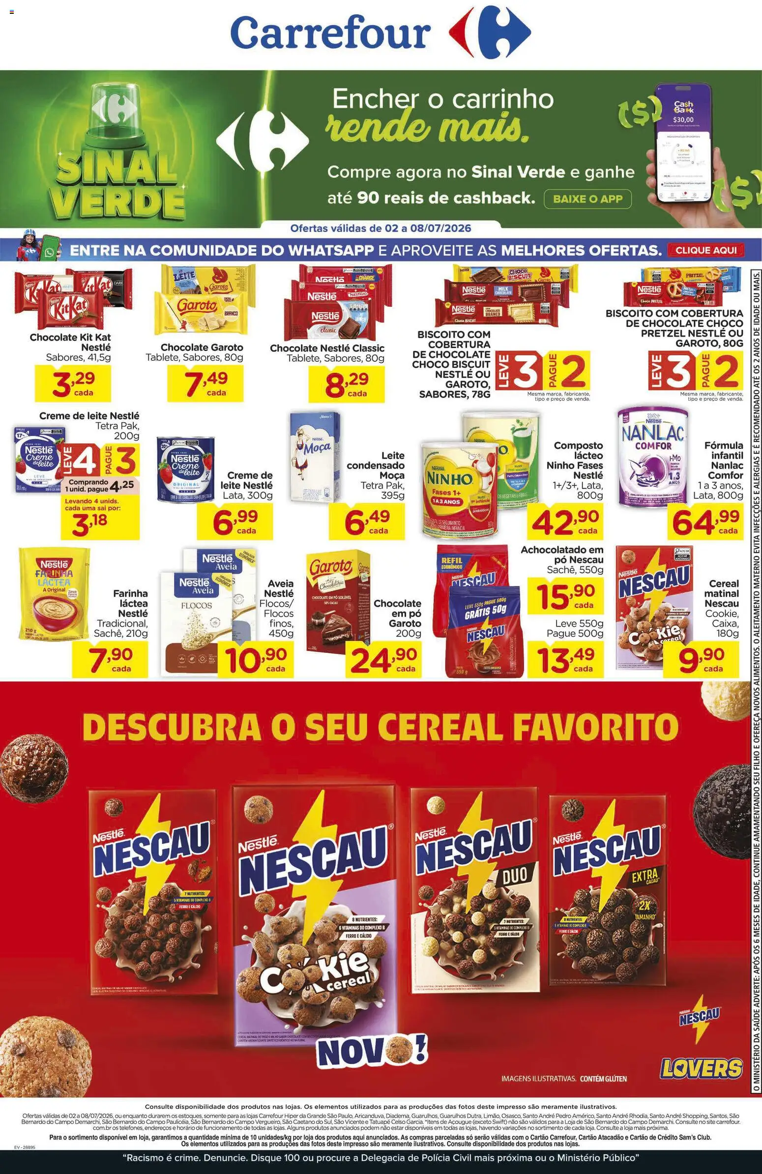 Carrefour Folheto - válido de 02/07/2026 | Página: 1 | Produtos: Ferro, Nescau, Kit Kat, Creme de leite