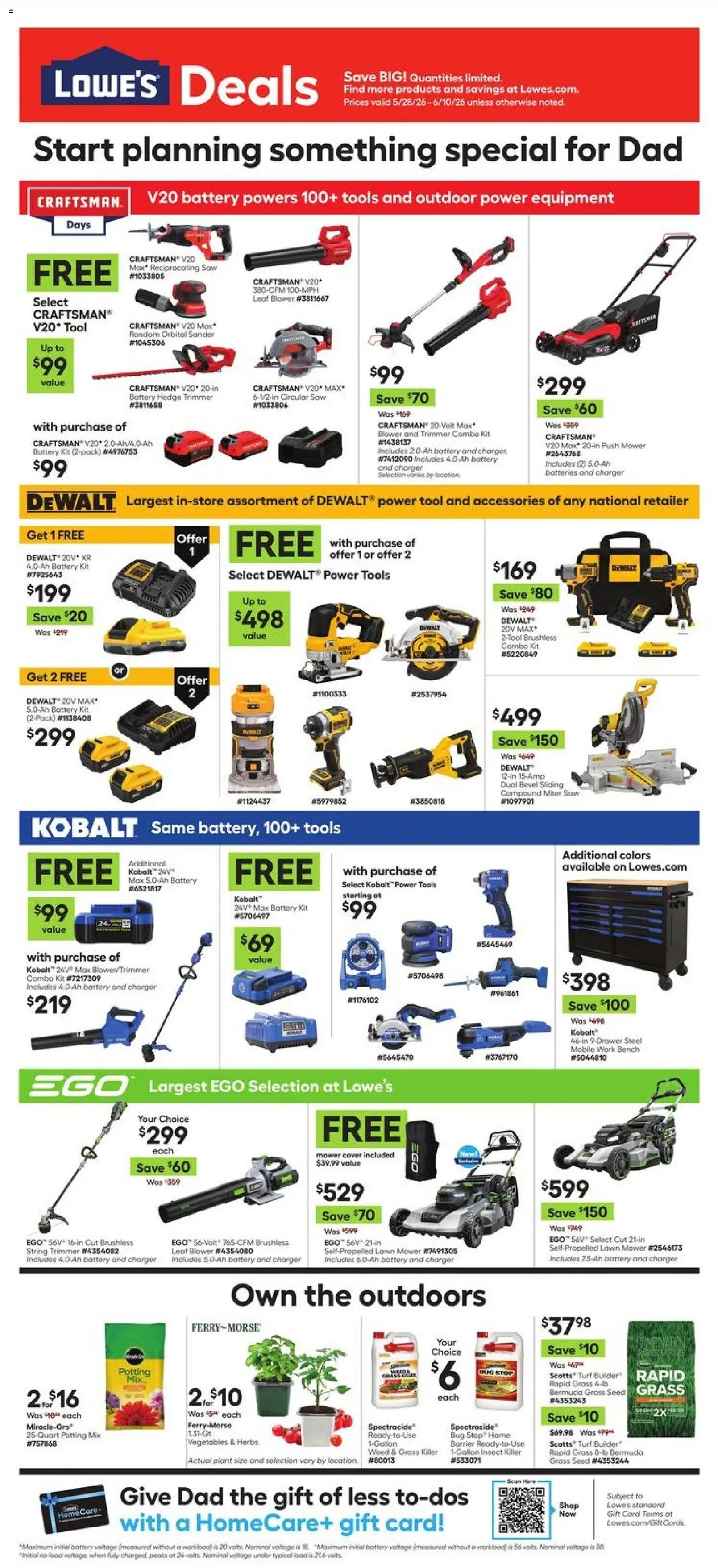 Lowe's Weekly Ad - valid from 28.05.2026 | Page: 1 | Products: Trimmer, Sander, Circular Saw, Blower