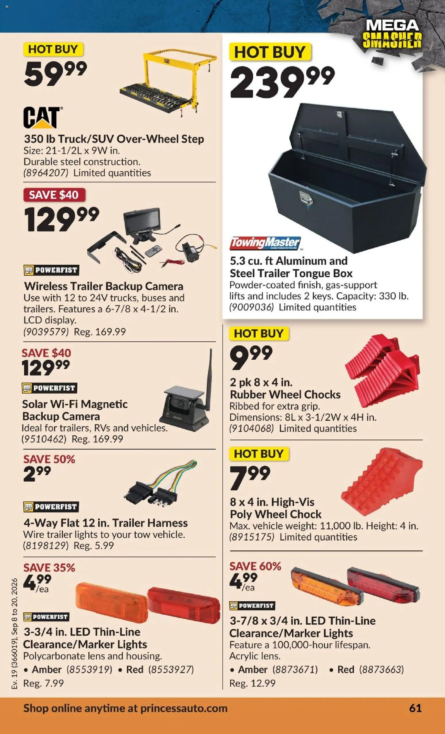 Princess Auto flyer valid from Sep 8, 2026 | Page: 65 | Products: Trailer, Camera, Box