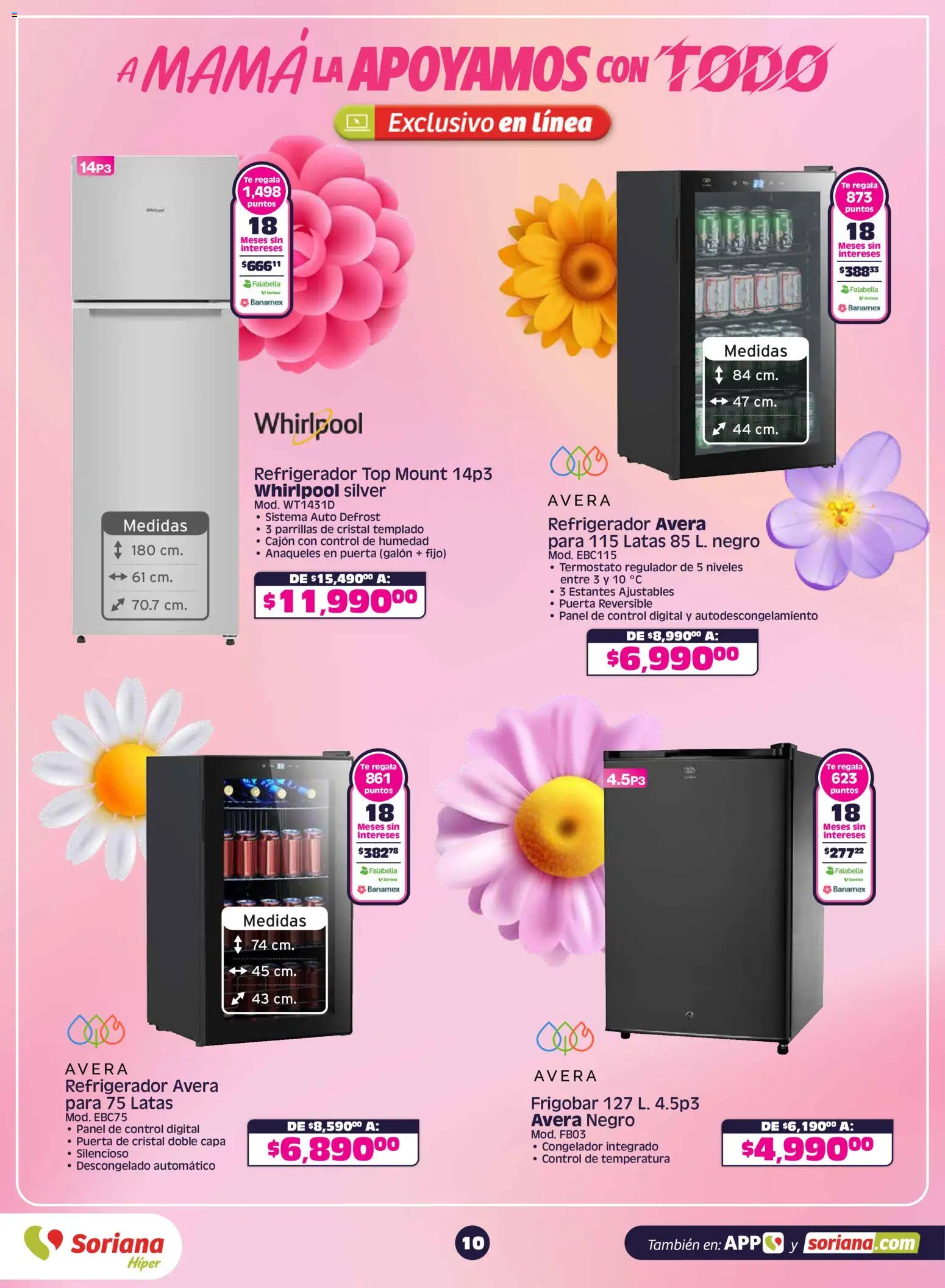 Nuevas ofertas de Soriana válidas en toda la República Mexicana desde el 30.04.2026. ¡Encuentra las mejores ofertas en Soriana folleto! | Página: 11 | Productos: Refrigerador, Frigobar, Top, Té