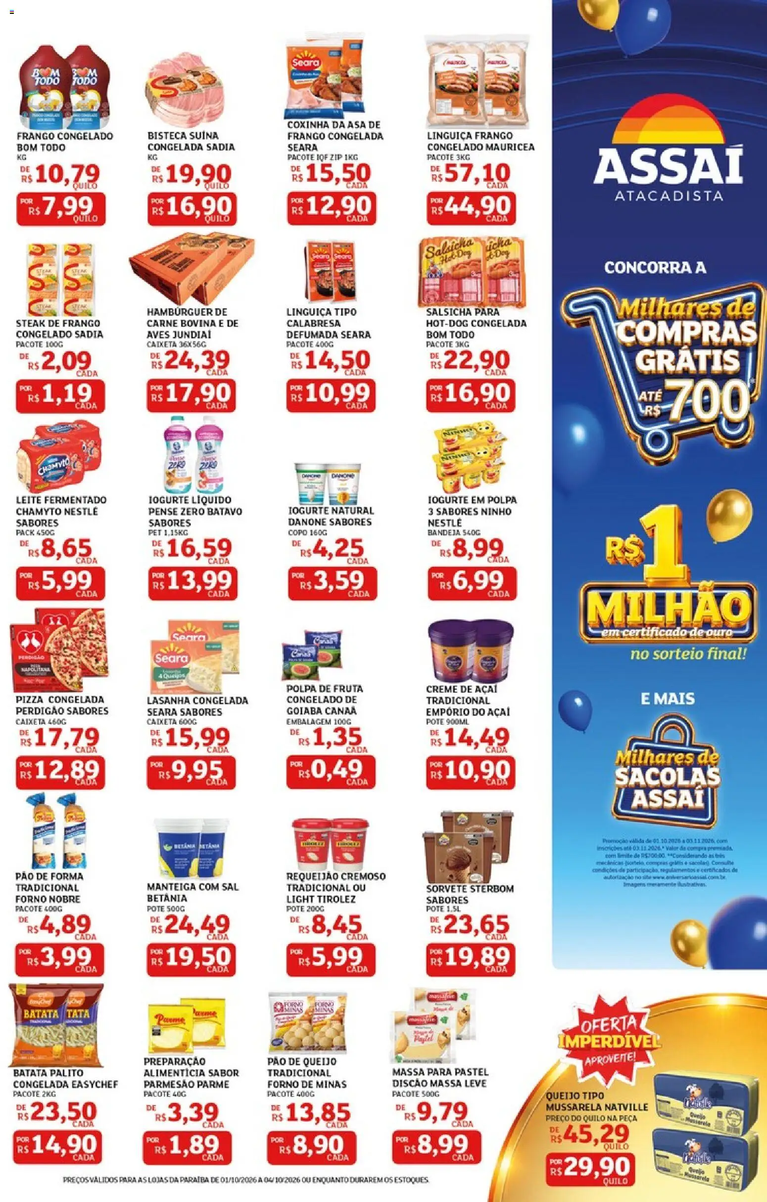 Assaí Atacadista Folheto - válido de 01/10/2026 | Página: 3 | Produtos: Pizza congelada, Iogurte, Pão de queijo, Açaí
