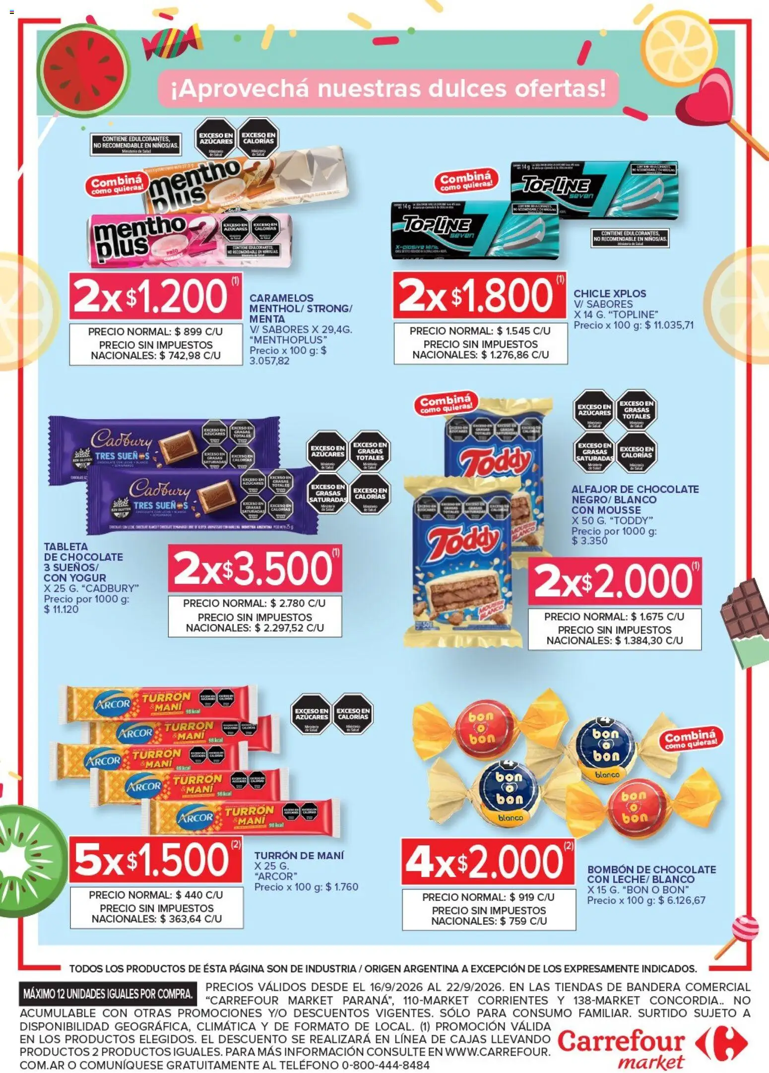 Carrefour Market - Market Paraná Concordia │ válido desde el 16/09/2026 | Página: 5 | Productos: Dulces, Yogur, Chicle, Alfajor