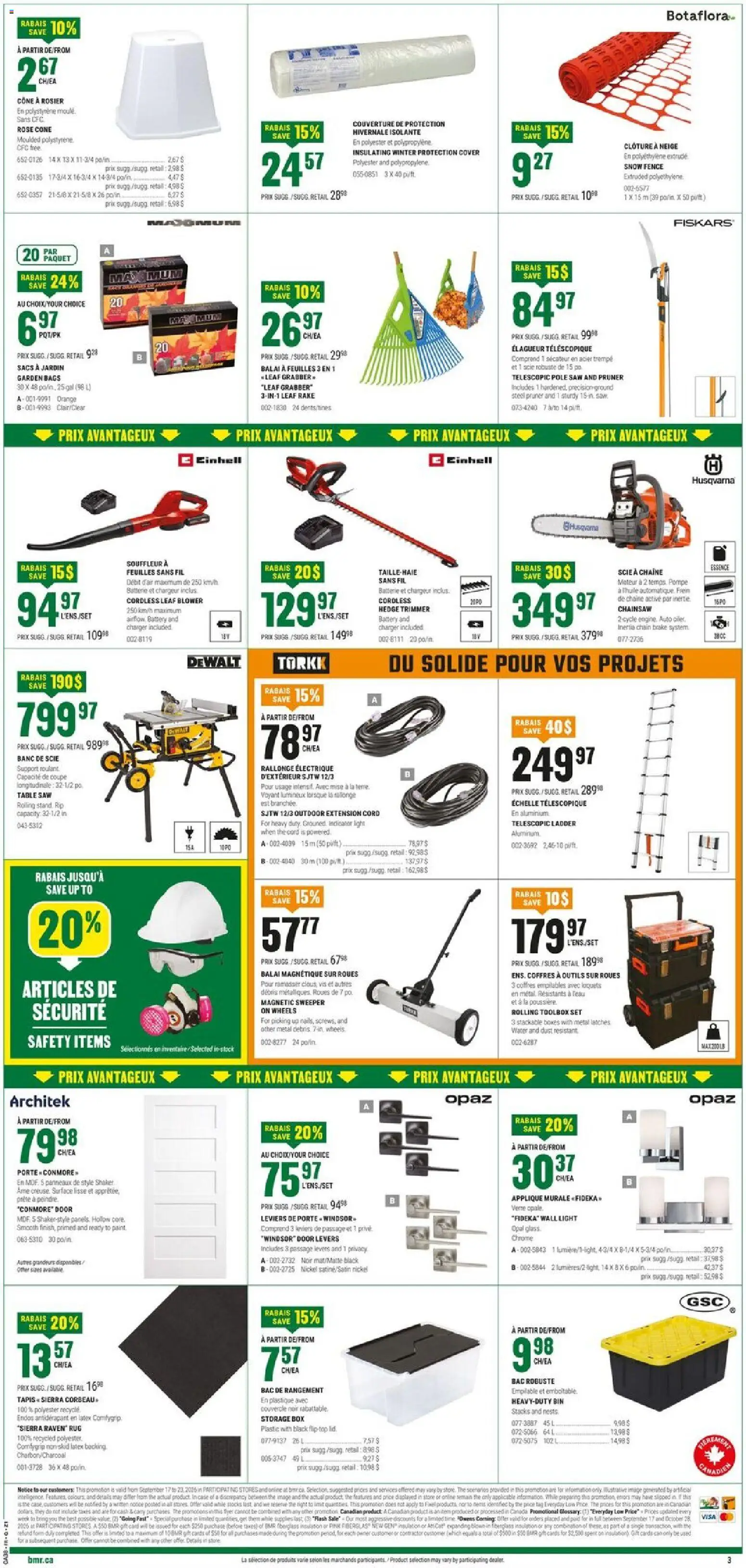 BMR flyer valid from Sep 17, 2026 | Page: 4 | Products: Case, Chainsaw, Table, Box