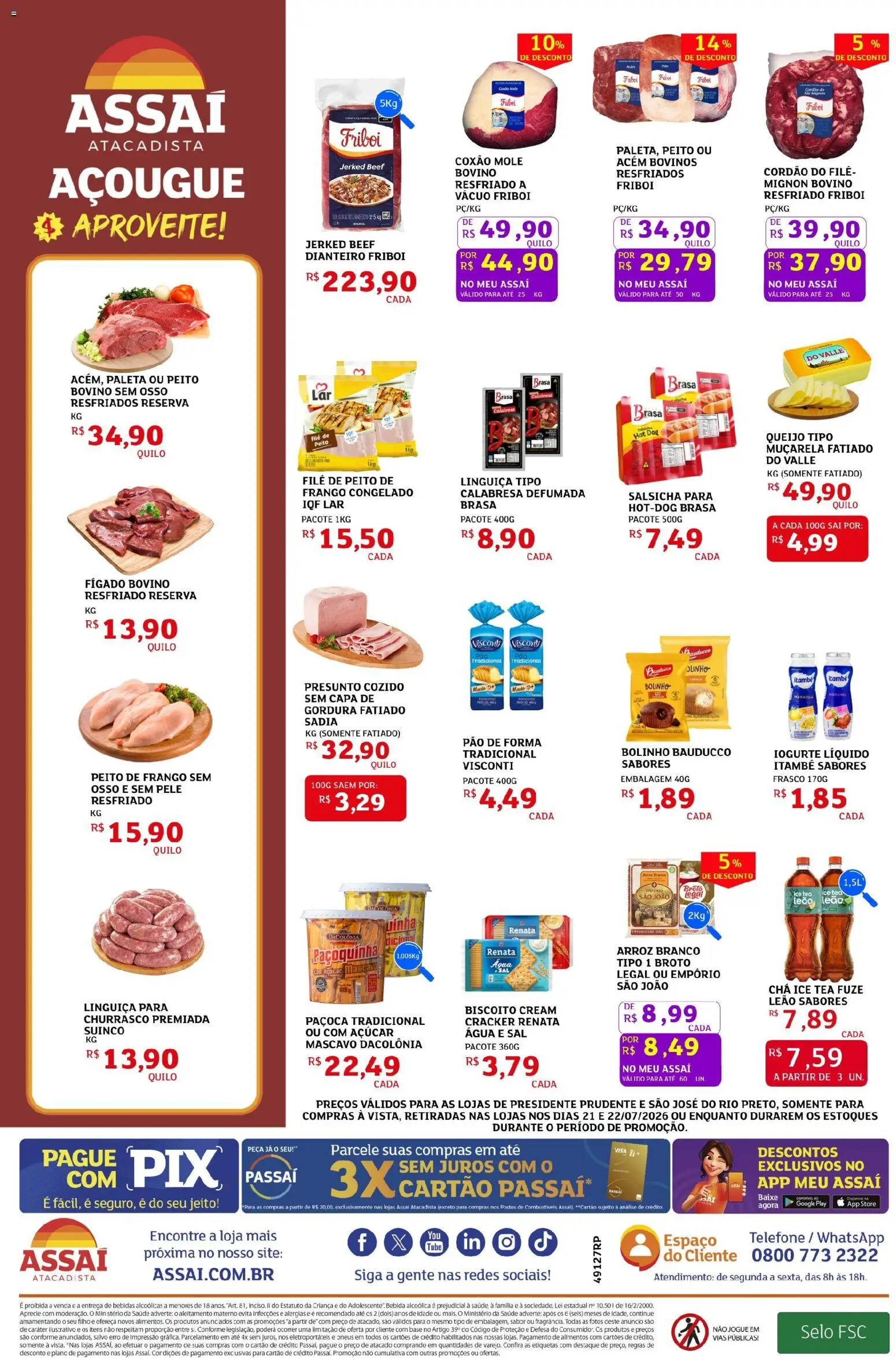 Assaí Atacadista Folheto - válido de 21/07/2026 | Página: 2 | Produtos: Salsicha, Acém, Presunto, Chá