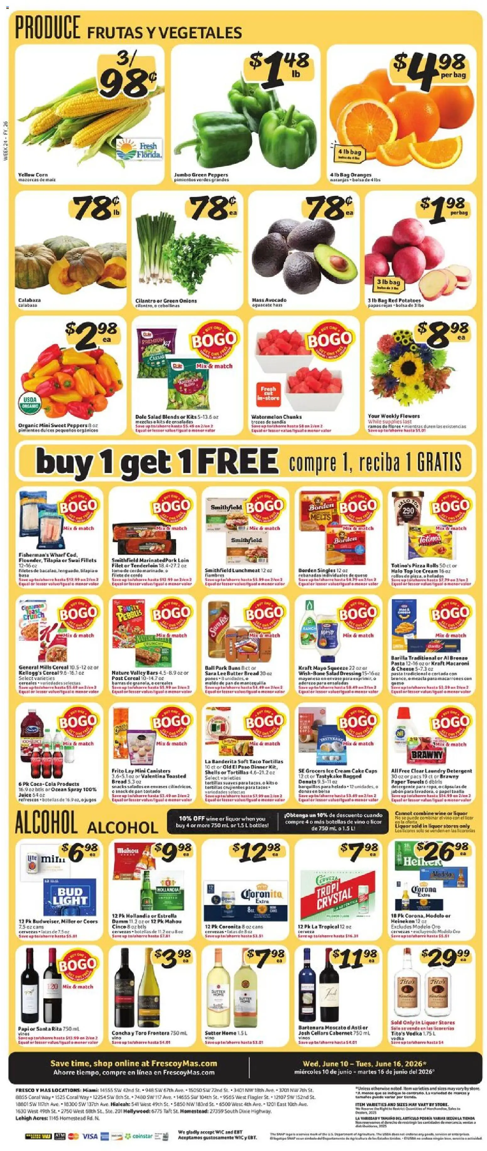 Fresco y Más Weekly Ad - valid from 10.06.2026 | Page: 4 | Products: Butter, Oranges, Potatoes, Bag