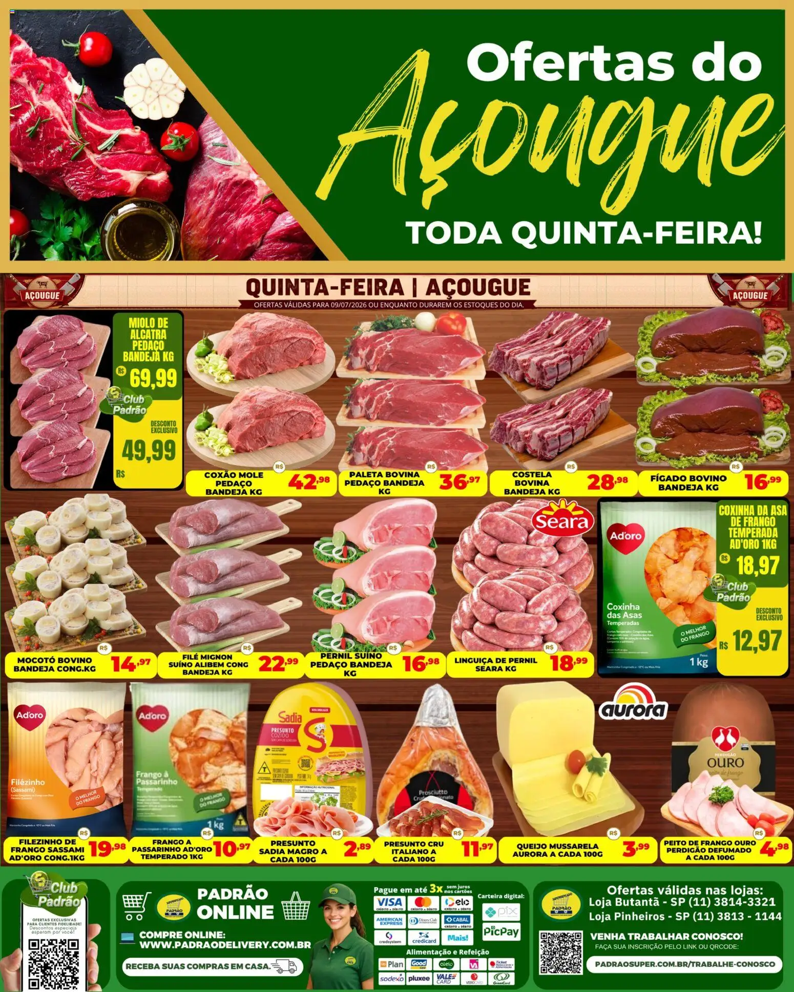 Supermercado Padrão Folheto - válido de 09/07/2026 | Página: 1 | Produtos: Pernil, Queijo, Carteira, Mussarela