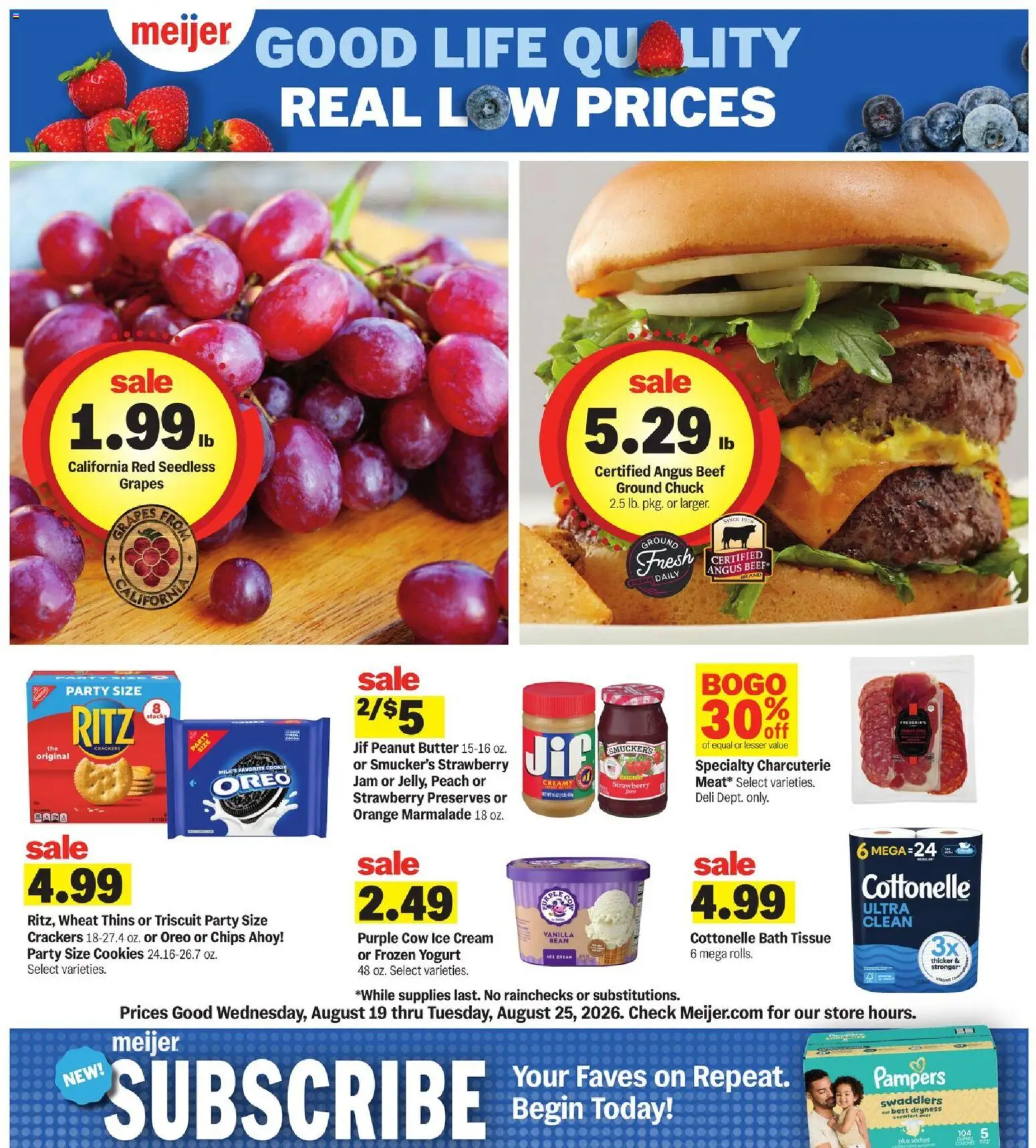 Meijer Weekly Ad - valid from 08/19/2026 | Page: 1 | Products: Cookies, Ice cream, Ice, Jam