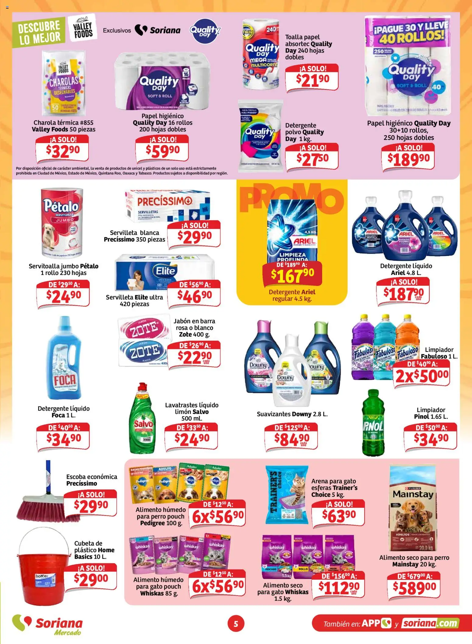 Nuevas ofertas de Soriana válidas en toda la República Mexicana desde el 21/08/2026. ¡Encuentra las mejores ofertas en Soriana Ahorro constante y sonante Mercado Nacional! | Página: 5 | Productos: Limón, Escoba, Papel higiénico, Wok