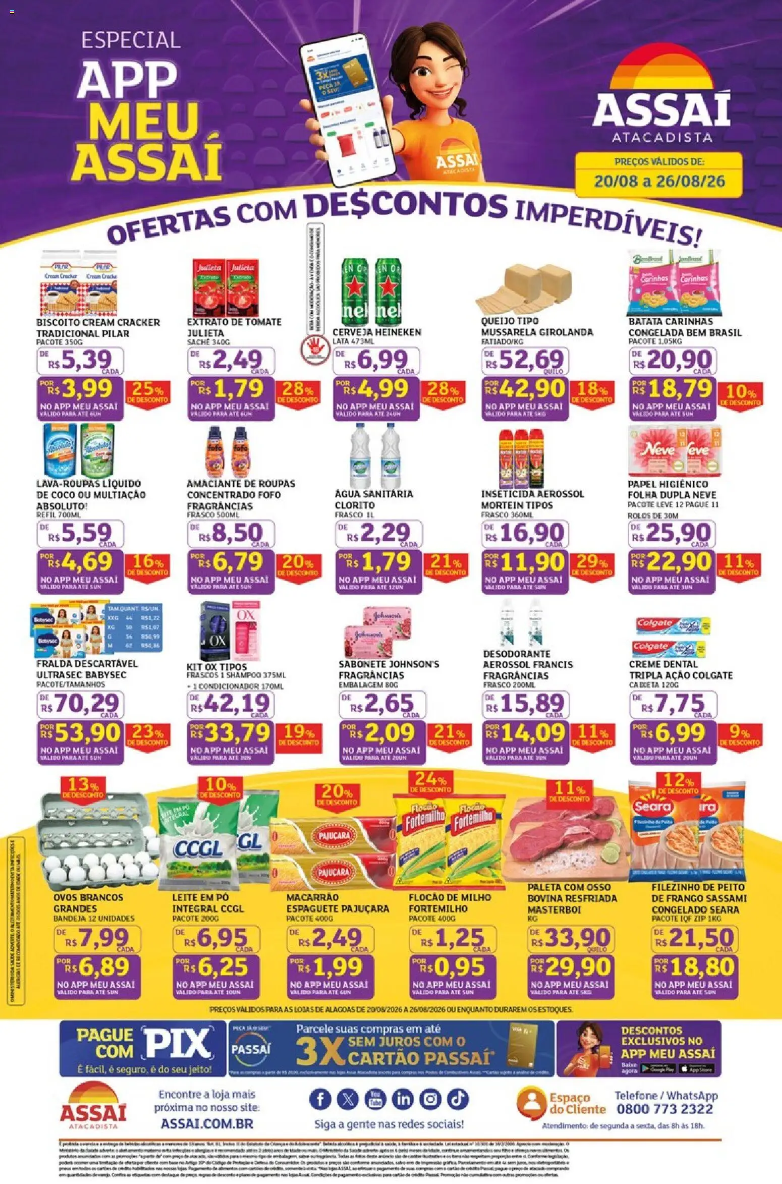 Assaí Atacadista Folheto - válido de 20/08/2026 | Página: 1 | Produtos: Pó, Milho, Extrato de tomate, Leite em pó