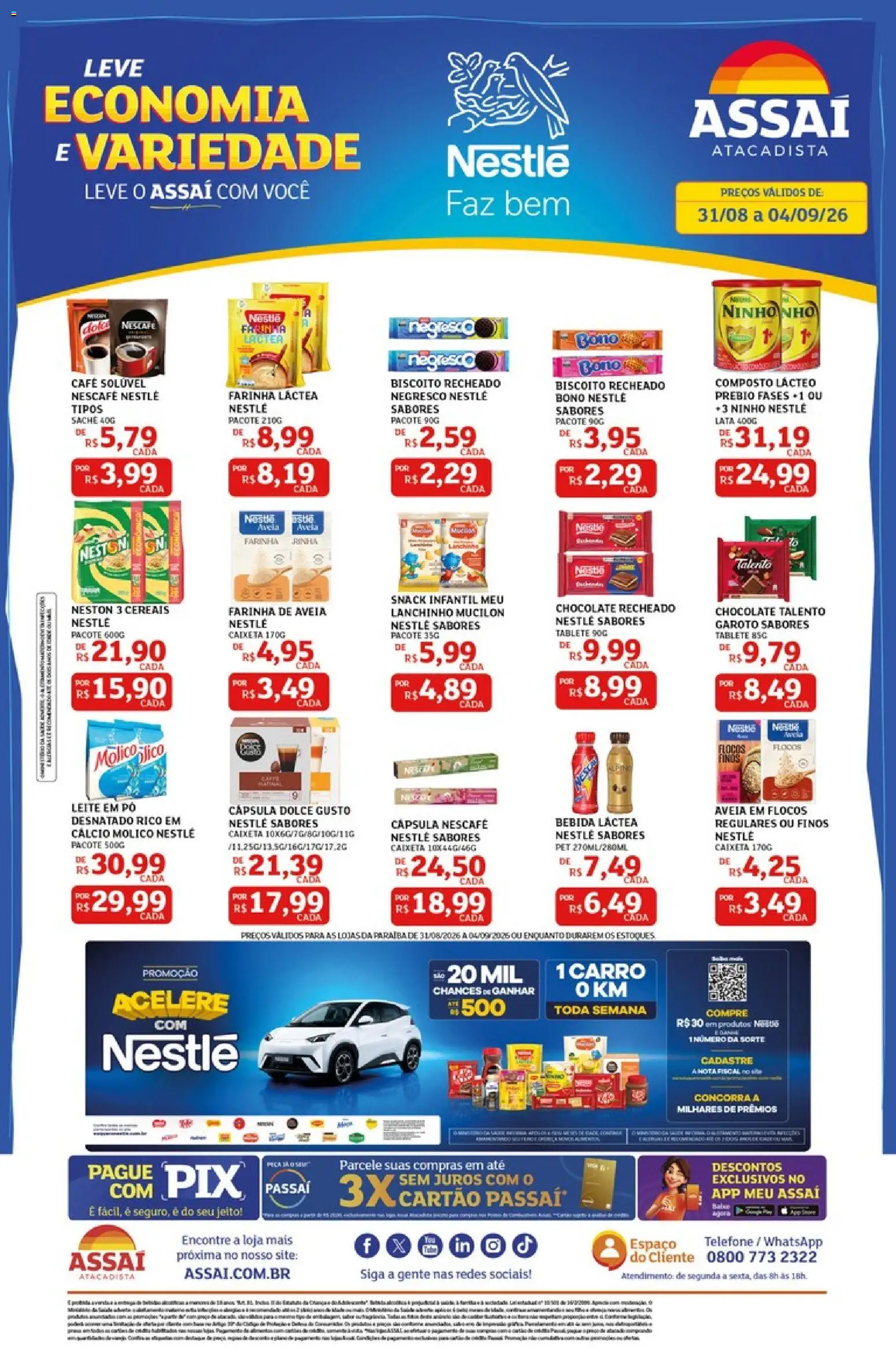 Assaí Atacadista Folheto - válido de 31/08/2026 | Página: 1 | Produtos: Farinha, Café, Aveia, Telefone