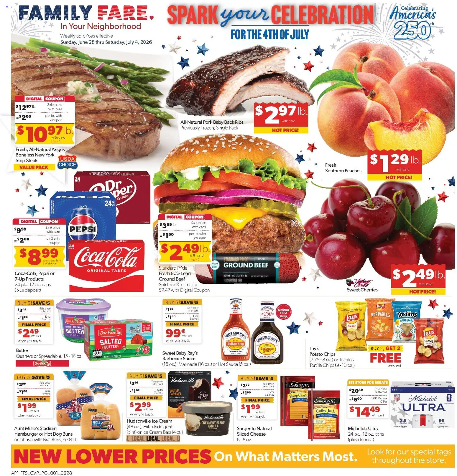 Family Fare Weekly Ad - MI - valid from 06/28/2026 | Page: 1 | Products: Cheese, Pork, Chips, Sauce