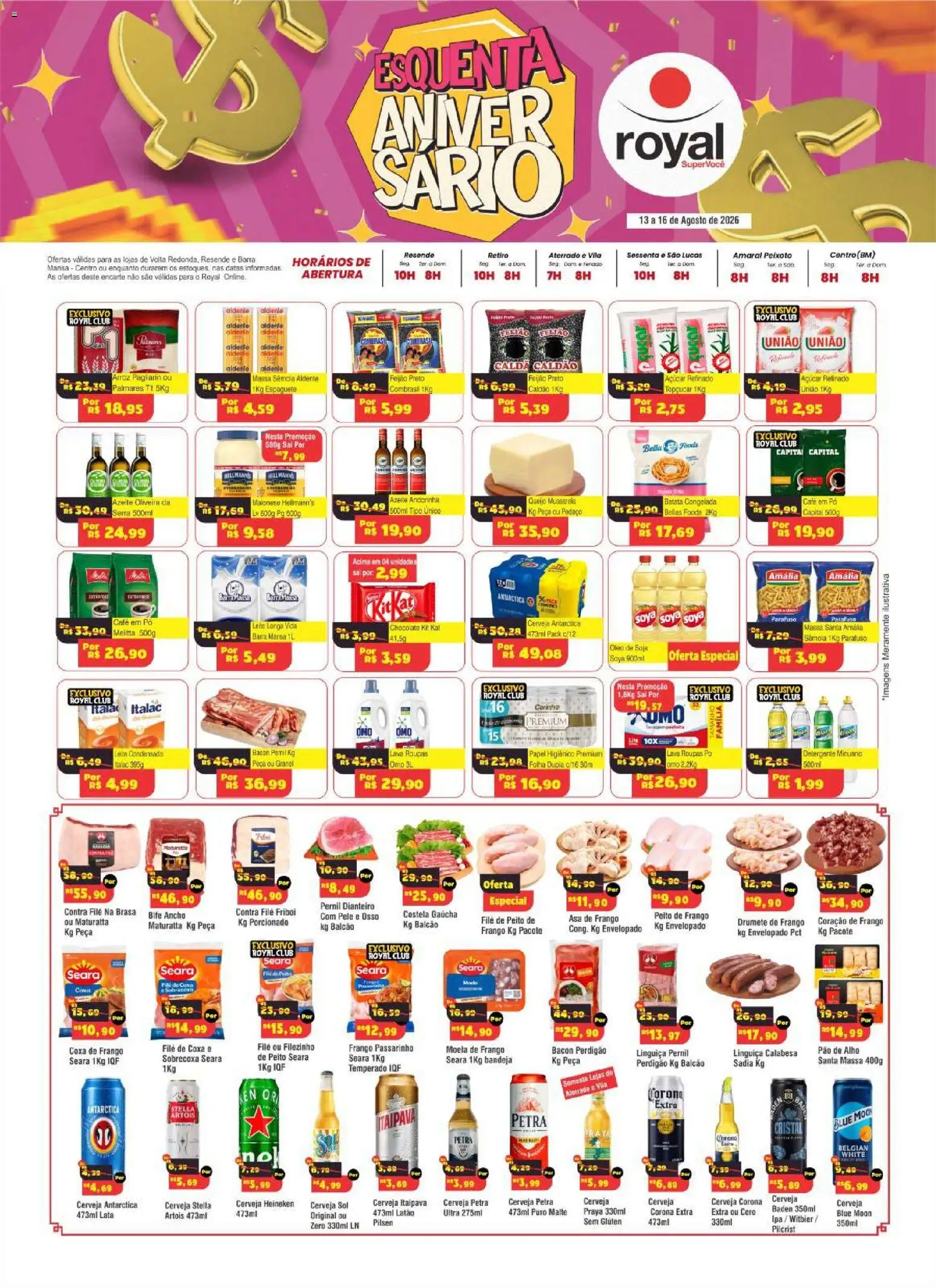 Royal Supermercados Folheto - válido de 13/08/2026 | Página: 1 | Produtos: Alho, Feijão, Contra filé, Cerveja