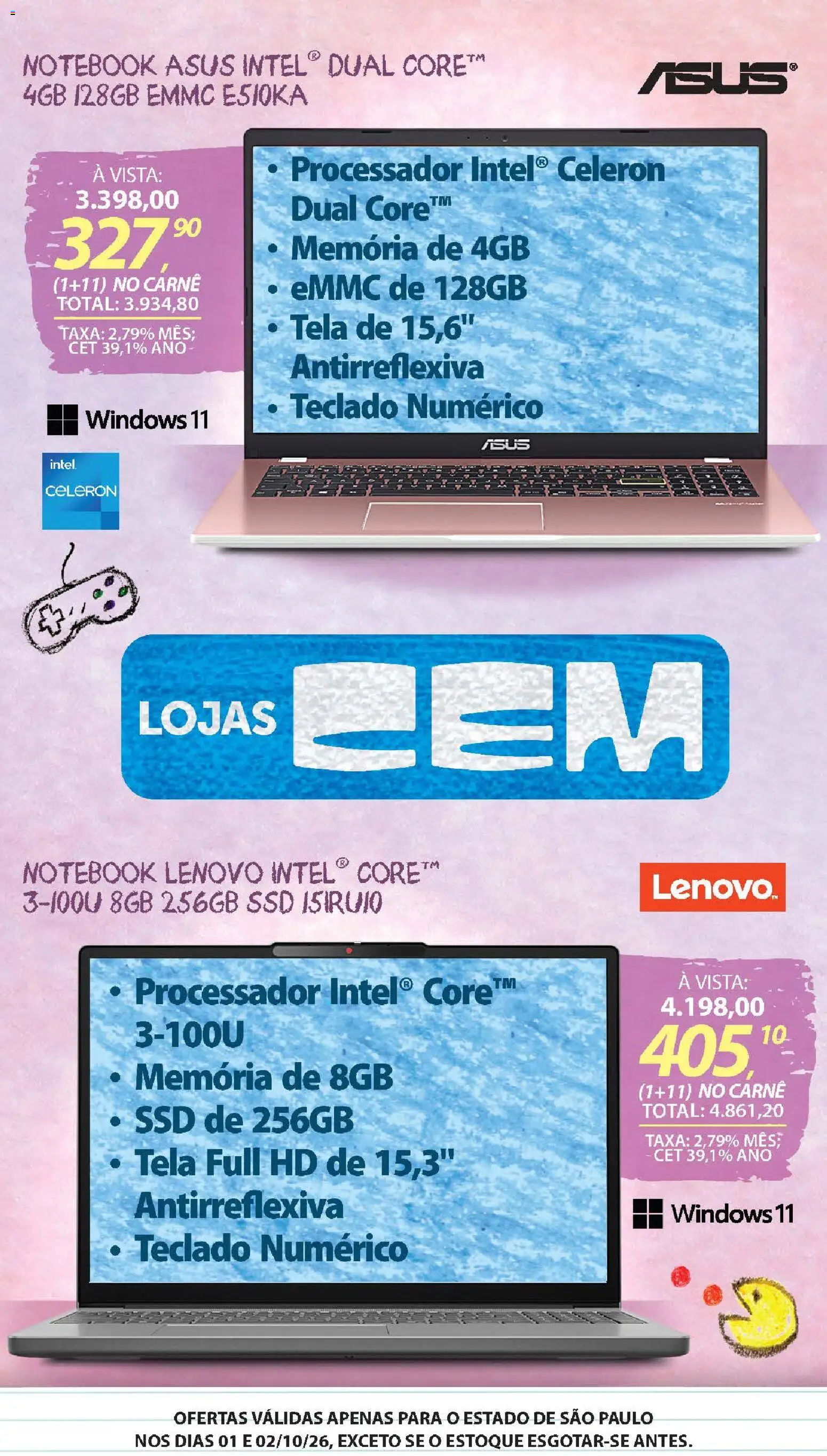 Lojas Cem Folheto - válido de 01/10/2026 | Página: 40 | Produtos: Processador, Tela, Carne, Teclado