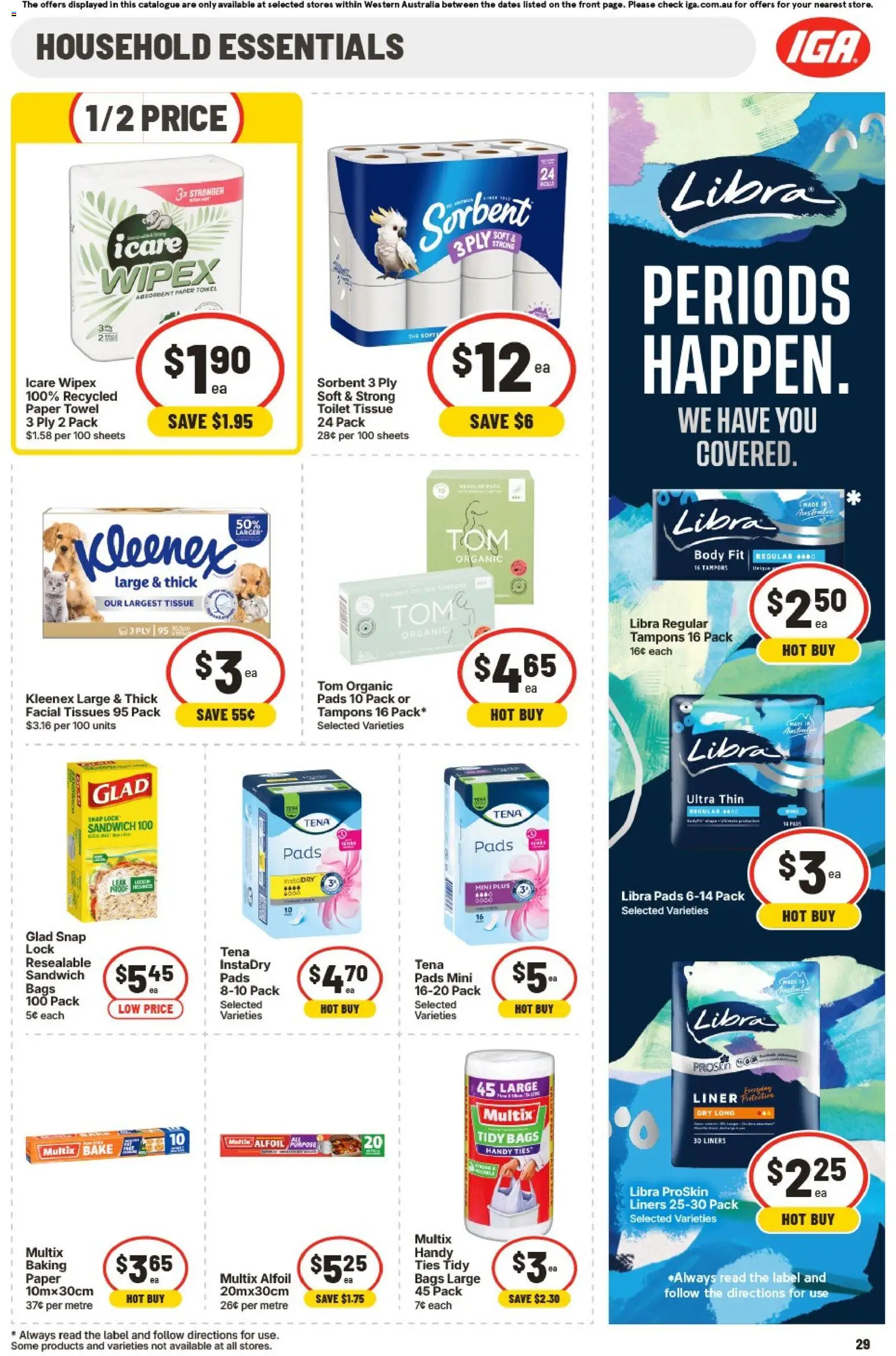 IGA catalogue - valid from 01/07/2026 | Page: 29 | Products: Toilet, Household, Tampons, Tissues