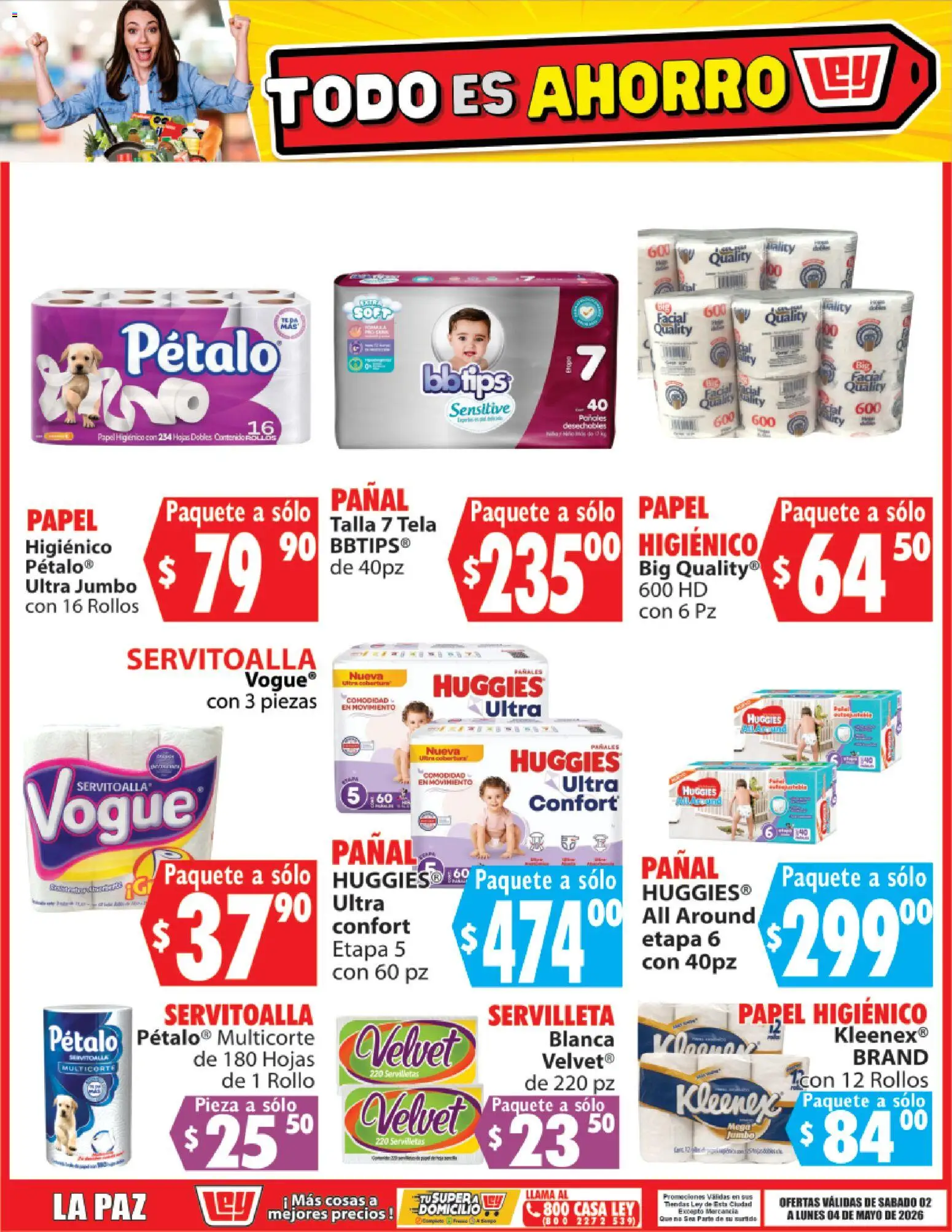 Nuevas ofertas de Casa Ley válidas en toda la República Mexicana desde el 02.05.2026. ¡Encuentra las mejores ofertas en Casa Ley folleto Todo es ahorro! | Página: 6 | Productos: Pañales, Papel higiénico, Servilletas