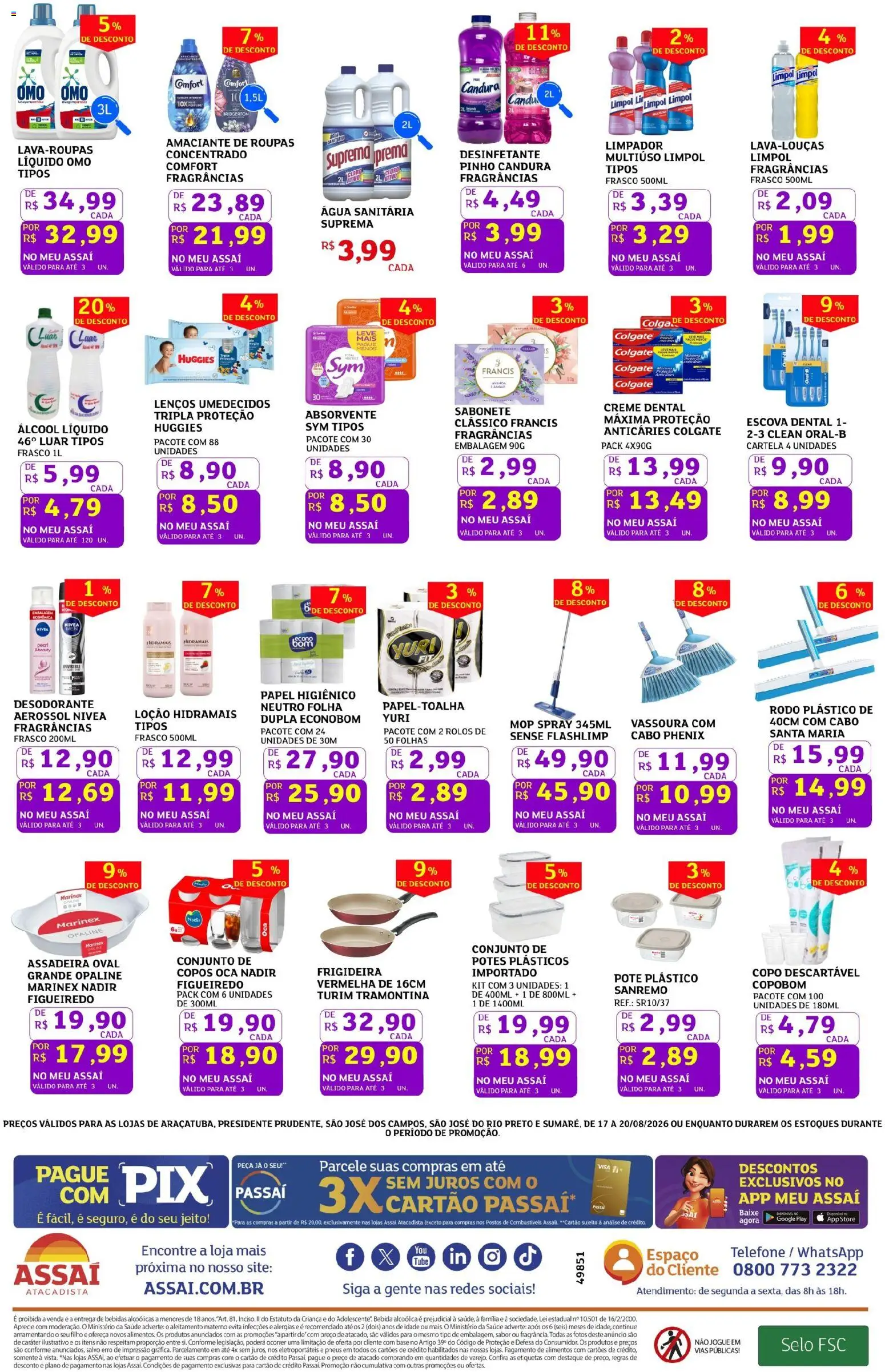 Assaí Atacadista Folheto - válido de 17/08/2026 | Página: 4 | Produtos: Lenços umedecidos, Álcool, Bebidas, Desinfetante