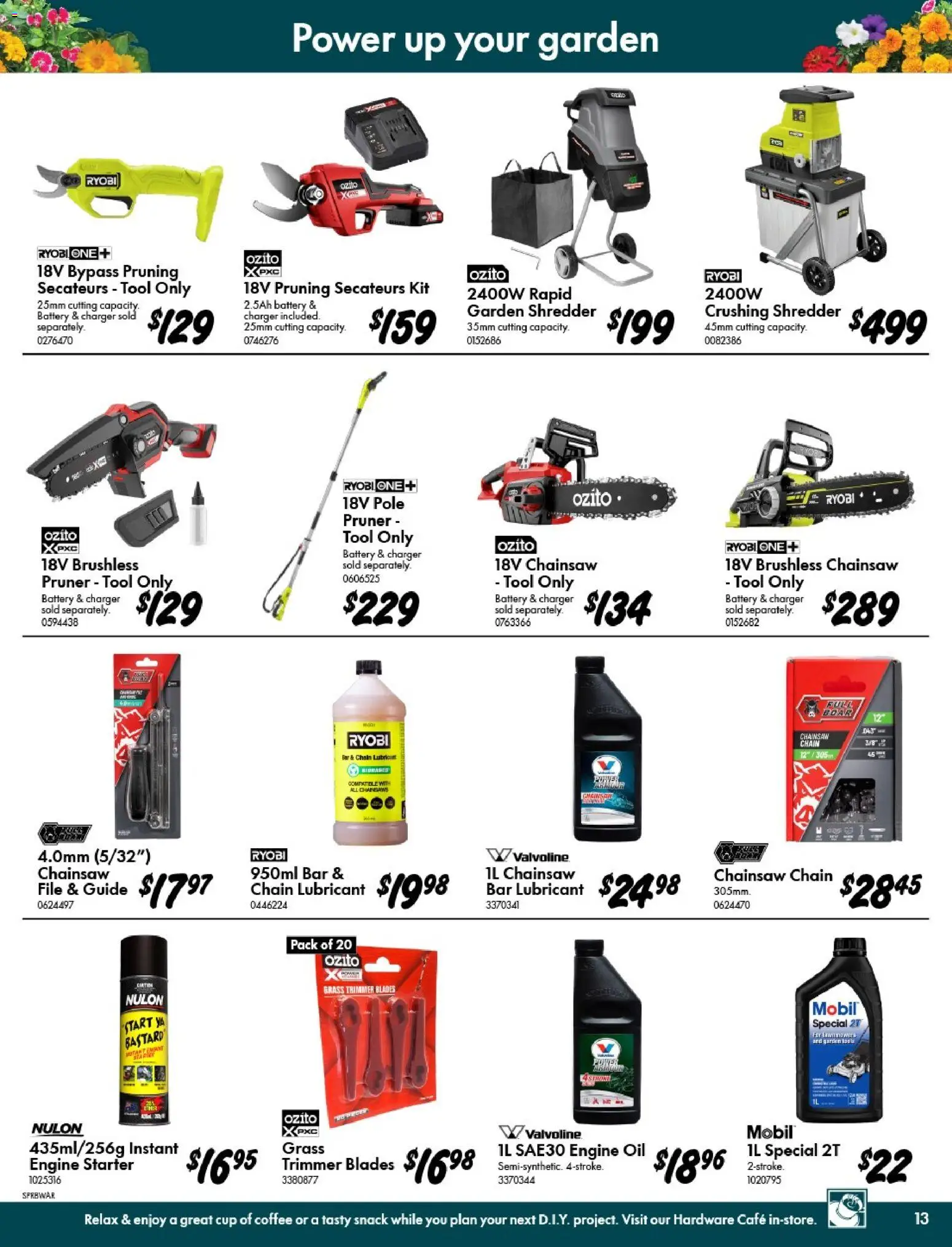 Bunnings Warehouse catalogue - valid from 09/09/2026 | Page: 13 | Products: Grass, Charger, Oil, Coffee