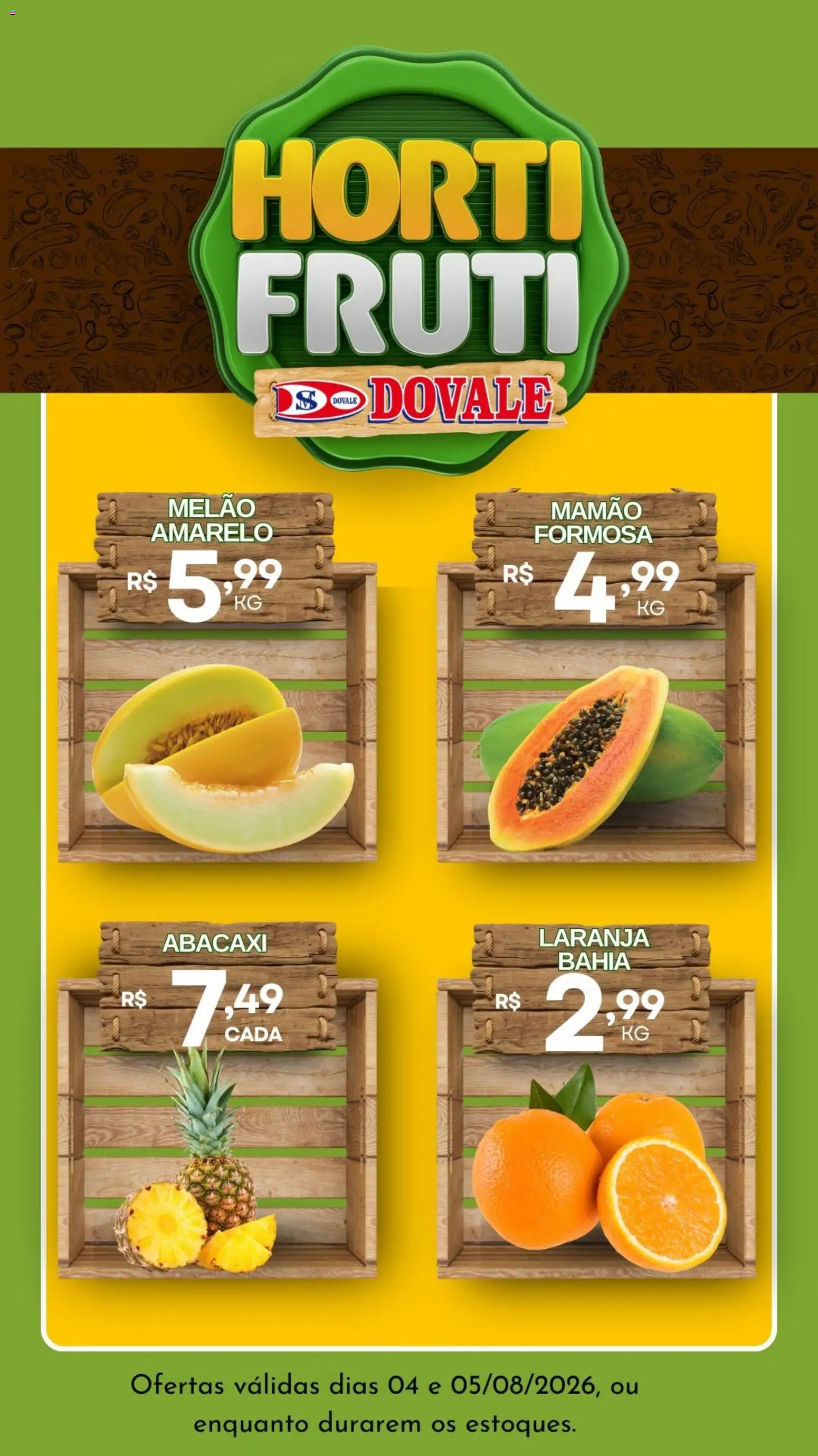 Dovale Folheto - válido de 04/08/2026 | Página: 3 | Produtos: Melão, Abacaxi, Mamão