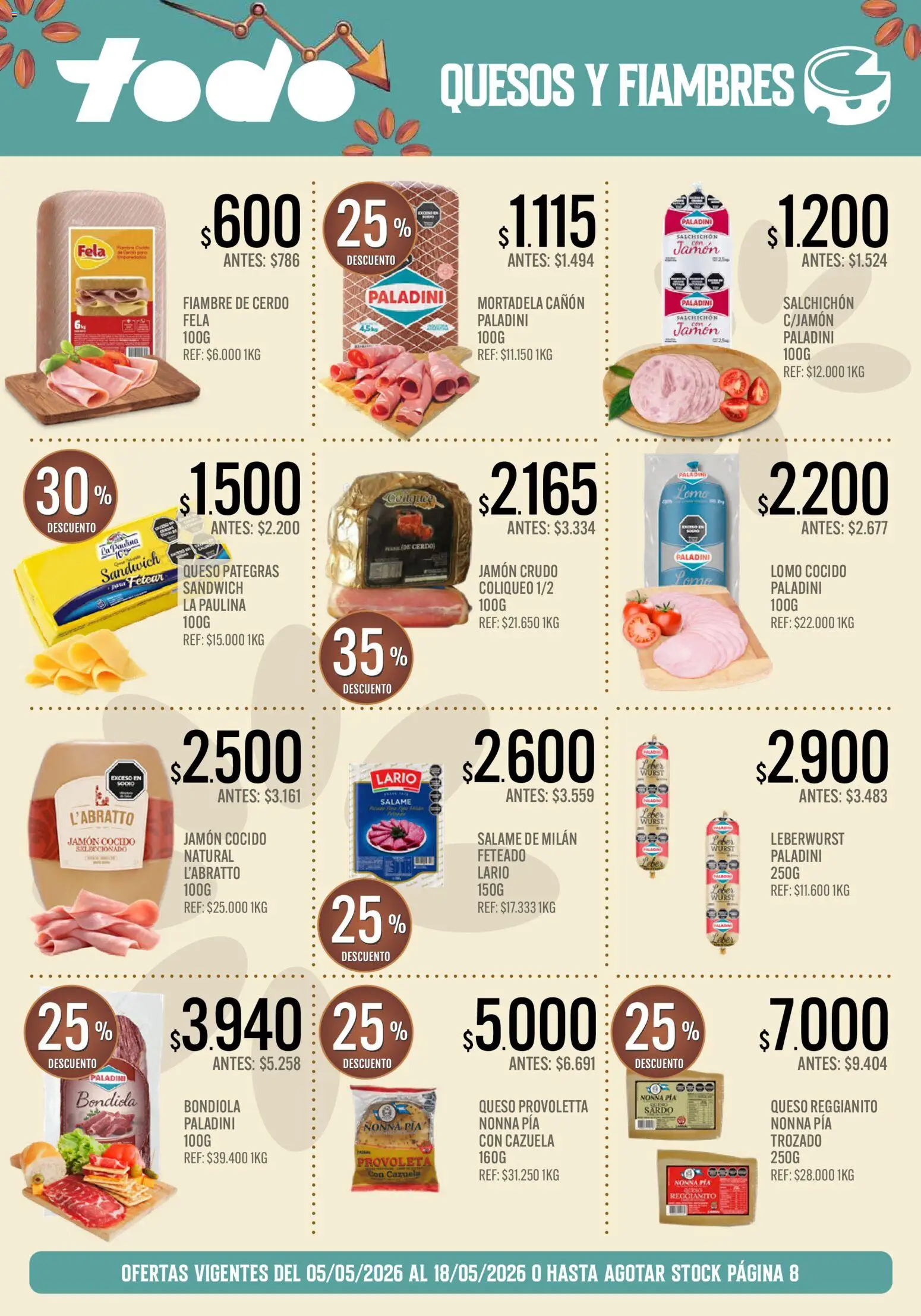 Supermercados TODO - Ofertas │ válido desde el 05.05.2026 | Página: 9 | Productos: Jamón cocido, Mortadela, Salame, Cerdo