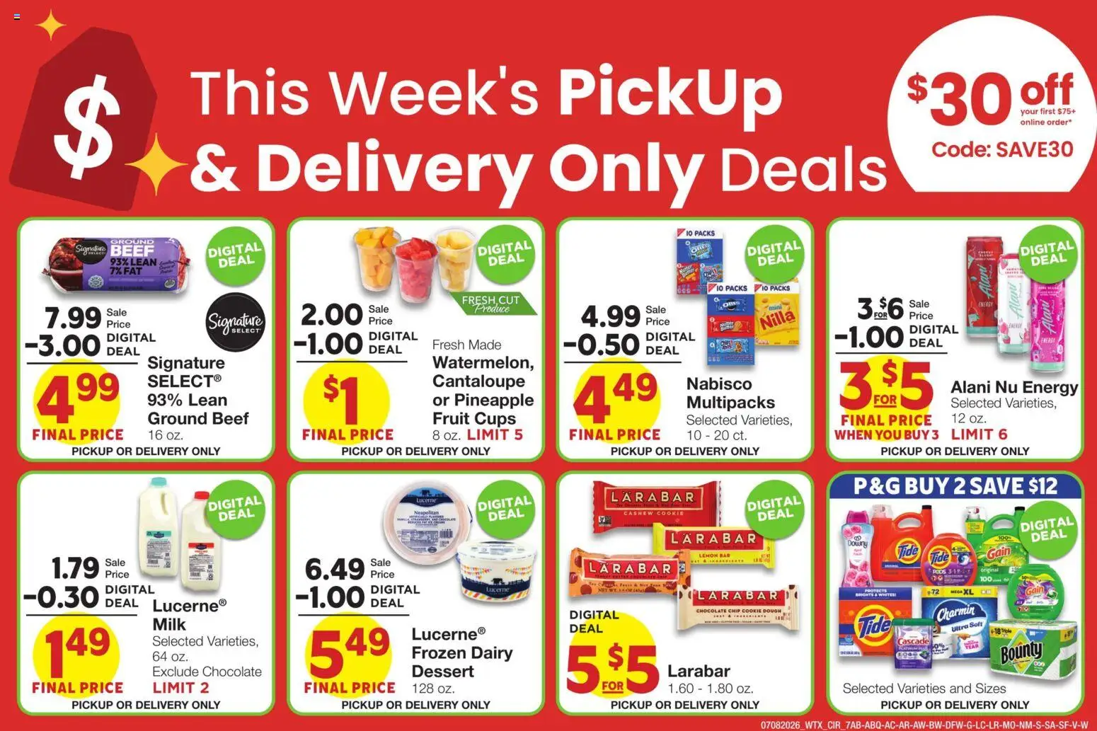 United Supermarkets Weekly Ad - valid from 07/08/2026 | Page: 7 | Products: Beef, Pineapple, Lemon, Chocolate Chip