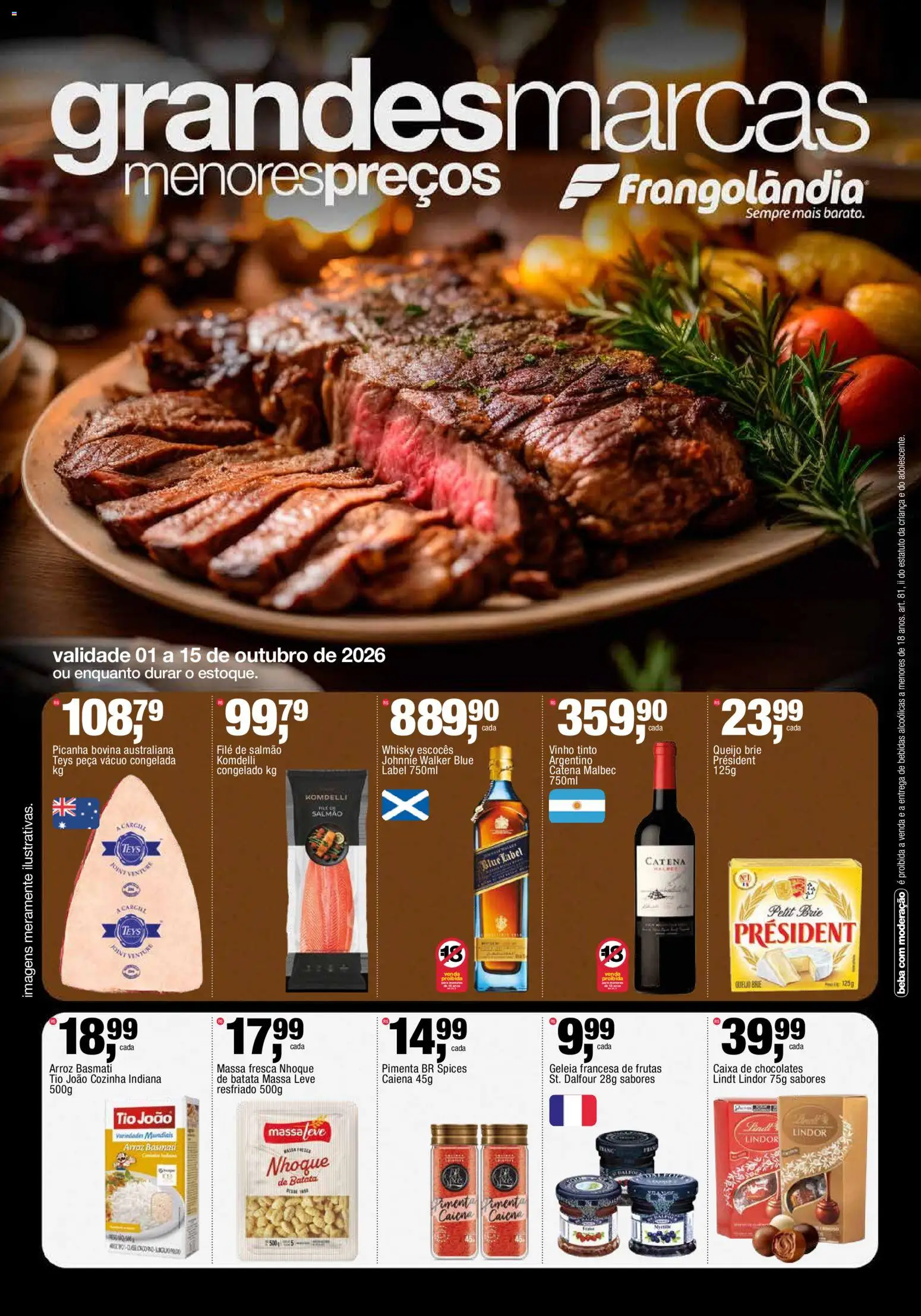 Frangolândia Folheto - válido de 01/10/2026 | Página: 1 | Produtos: Pimenta, Filé de salmão, Bebidas, Batata