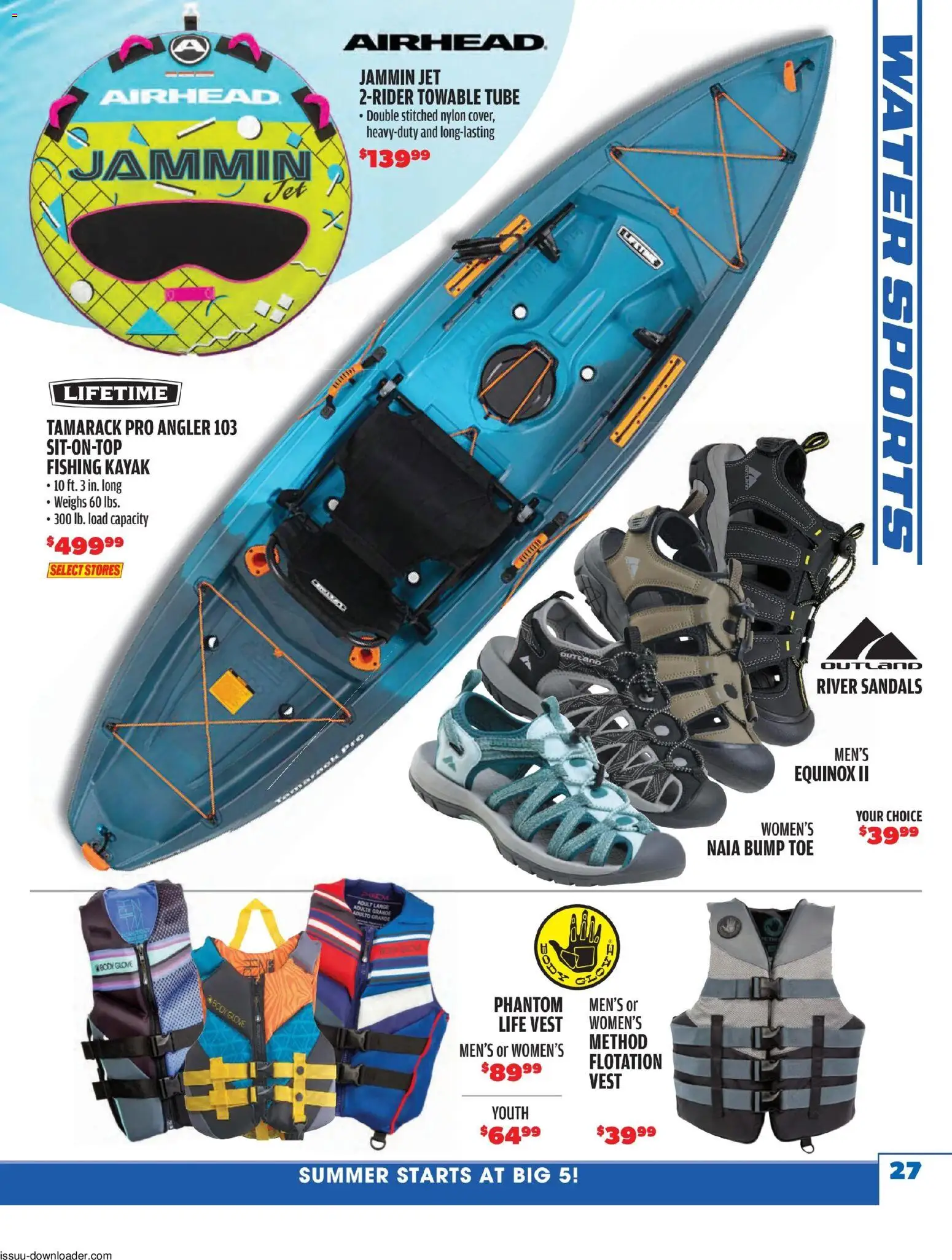 Big 5 Sporting Goods Summer Catalog - valid from 05/26/2026 | Page: 27 | Products: Kayak, Vest, Water, Sandals