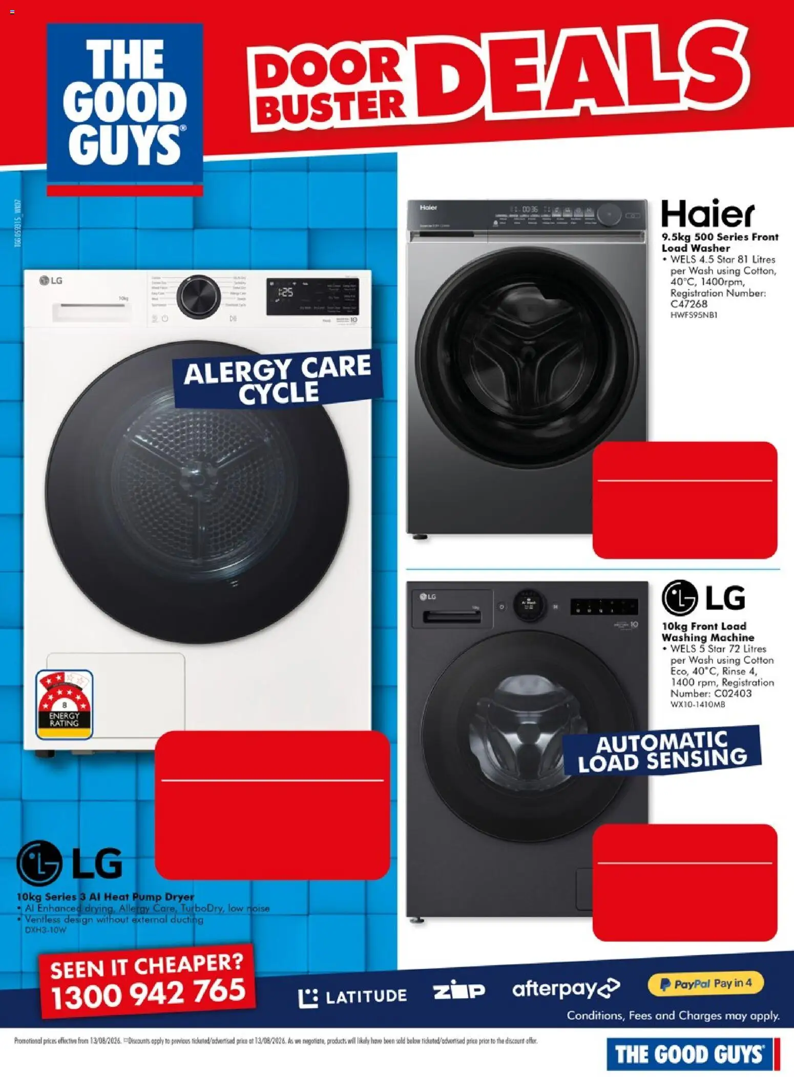 The Good Guys catalogue - valid from 13/08/2026 | Page: 4 | Products: Washing machine, Dryer, Washer, Allergy