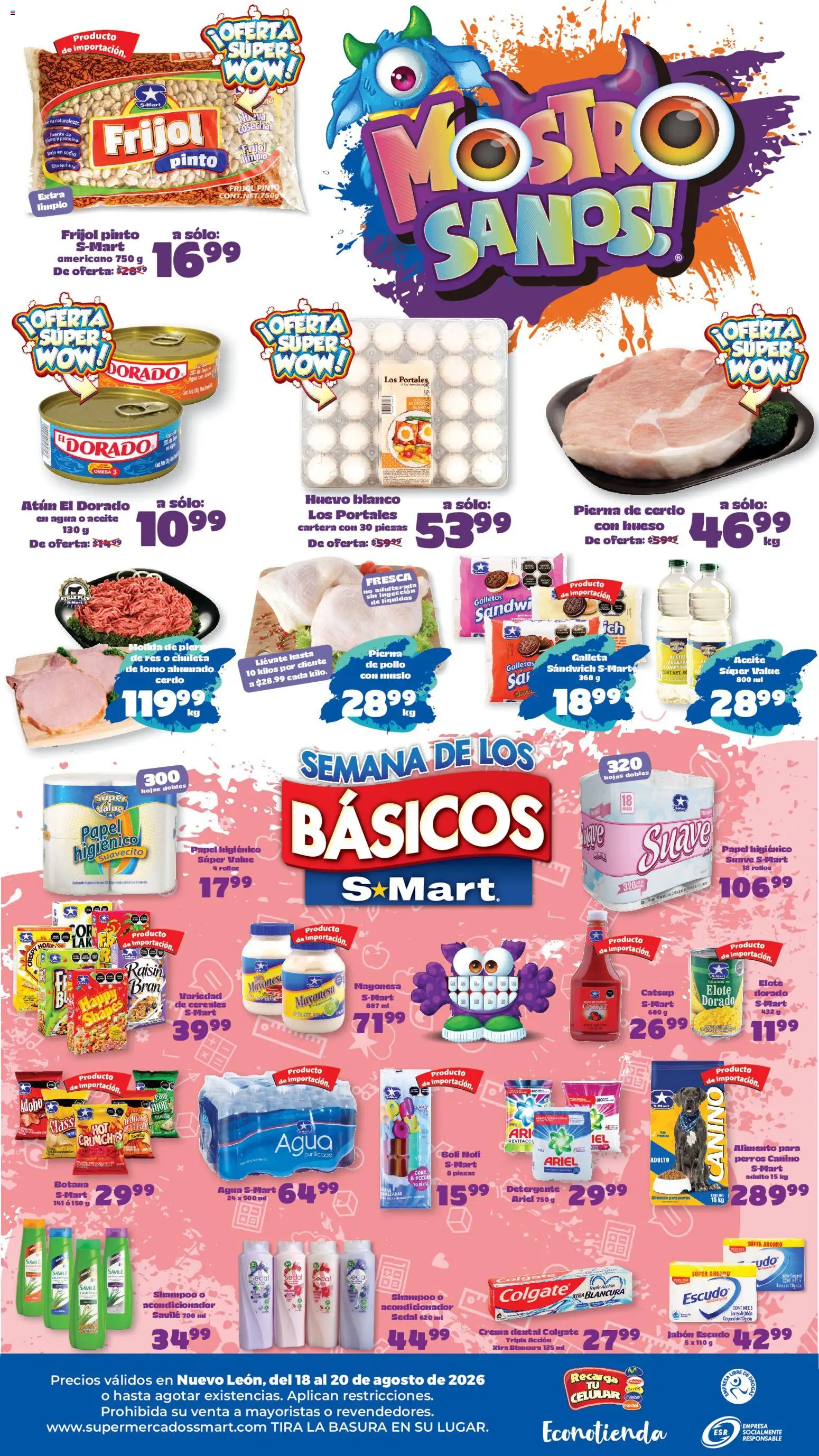 Nuevas ofertas de S-Mart válidas en toda la República Mexicana desde el 18/08/2026. ¡Encuentra las mejores ofertas en S-Mart folleto Monterrey! | Página: 2 | Productos: Pollo, Detergente, Atún, Proteína