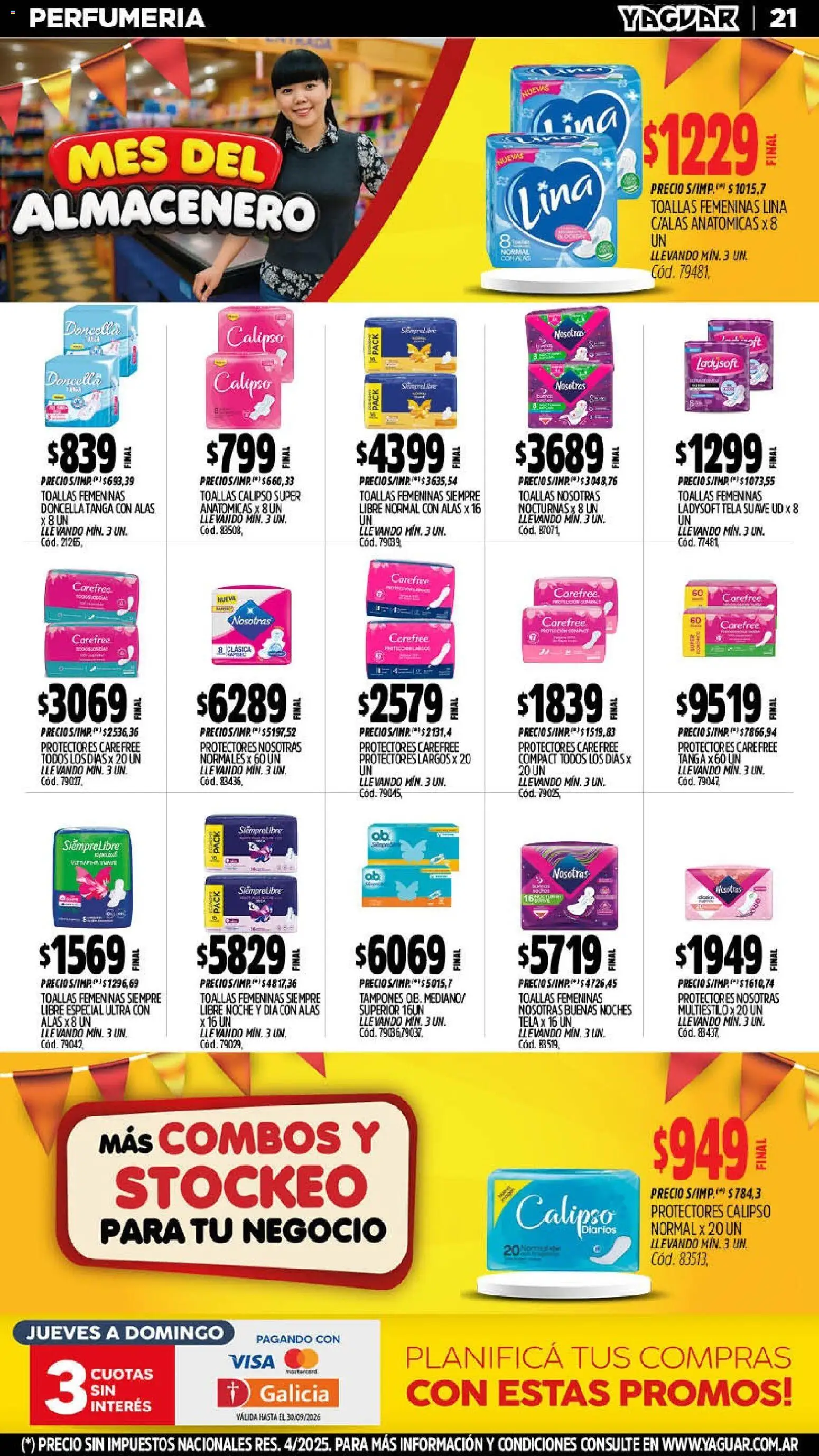 Yaguar - Oferta Semanal San Juan │ válido desde el 14/09/2026 | Página: 21 | Productos: Tampones, Toallas, Diarios