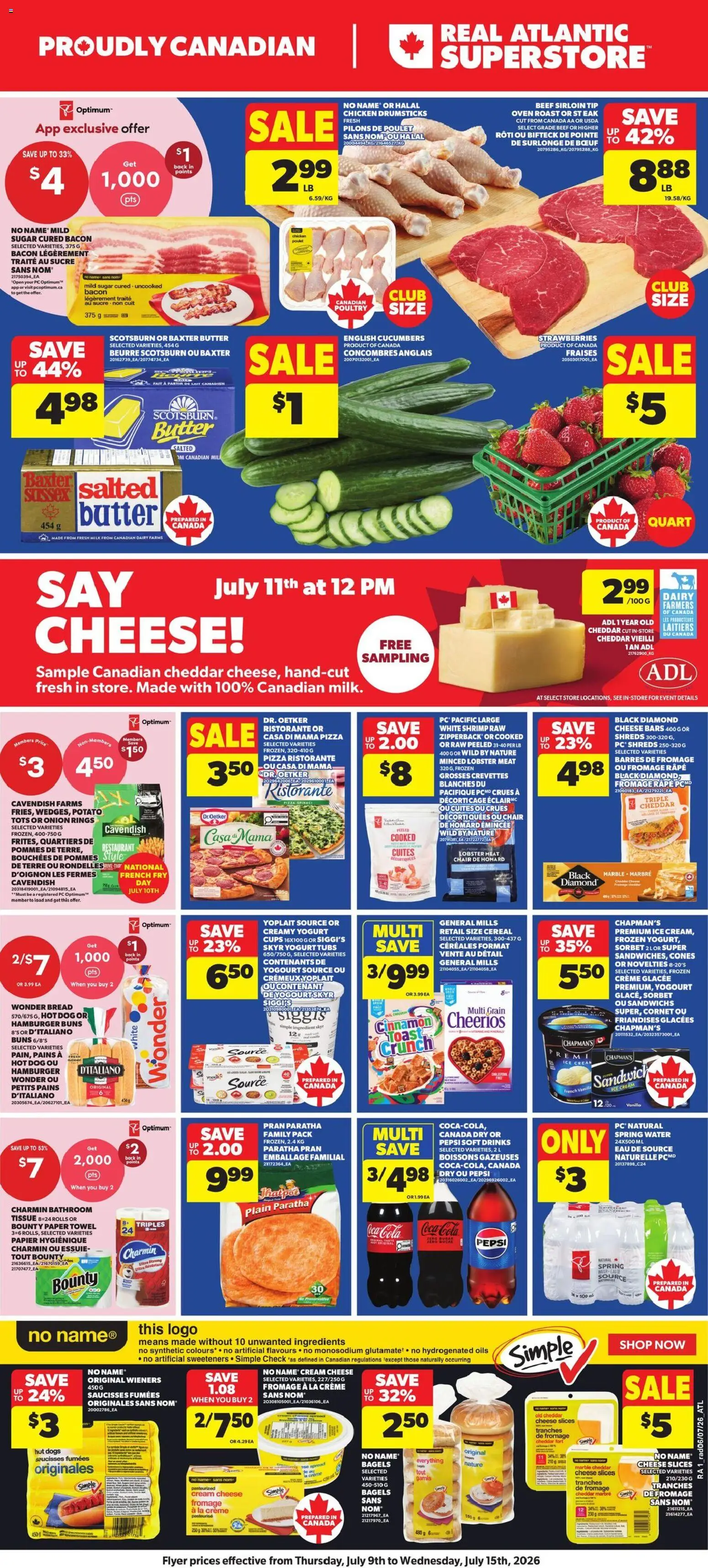 Atlantic Superstore flyer valid from Jul 9, 2026 | Page: 1 | Products: Beef, Strawberries, Oven, Pizza
