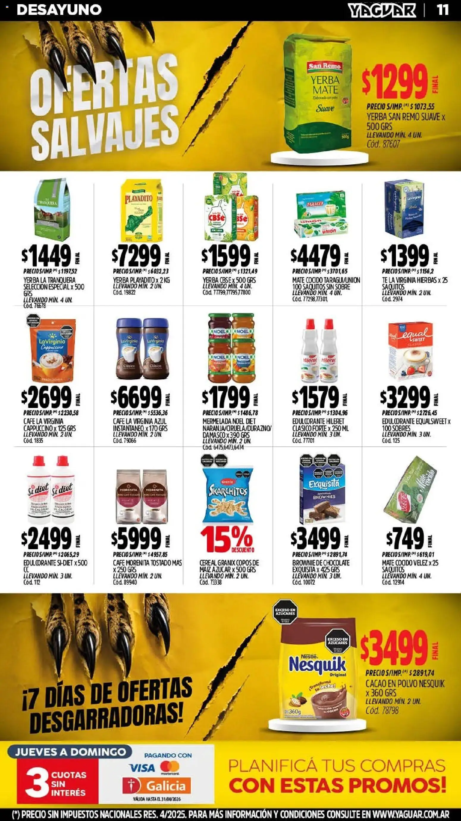 Yaguar - Oferta Semanal Córdoba │ válido desde el 03/08/2026 | Página: 12 | Productos: Copos, Polvo, Edulcorante, Té