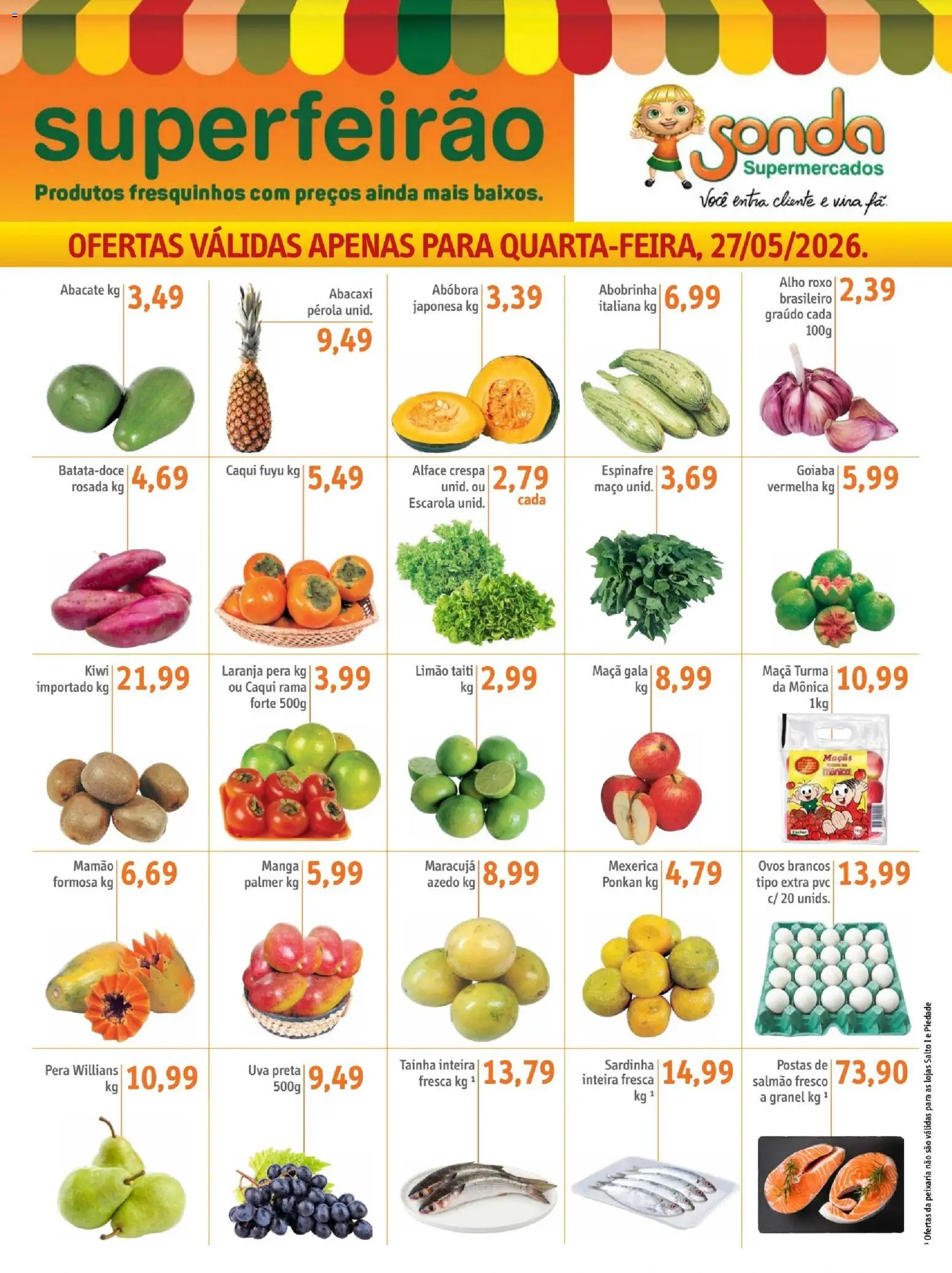 Sonda Folheto - válido de 27.05.2026 | Página: 1 | Produtos: Mexerica, Alho, Salmão, Abacaxi