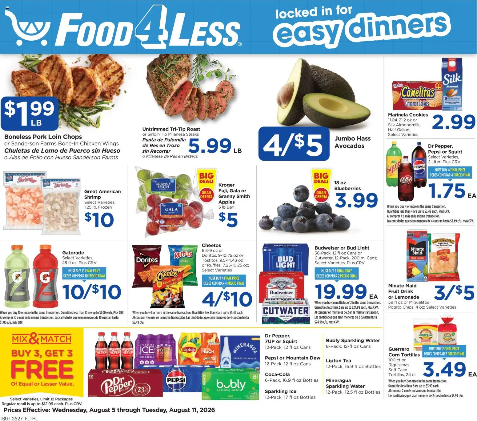 Food 4 Less Weekly Ad - valid from 08/05/2026 | Page: 1 | Products: Apples, Sugar, Pepper, Bag