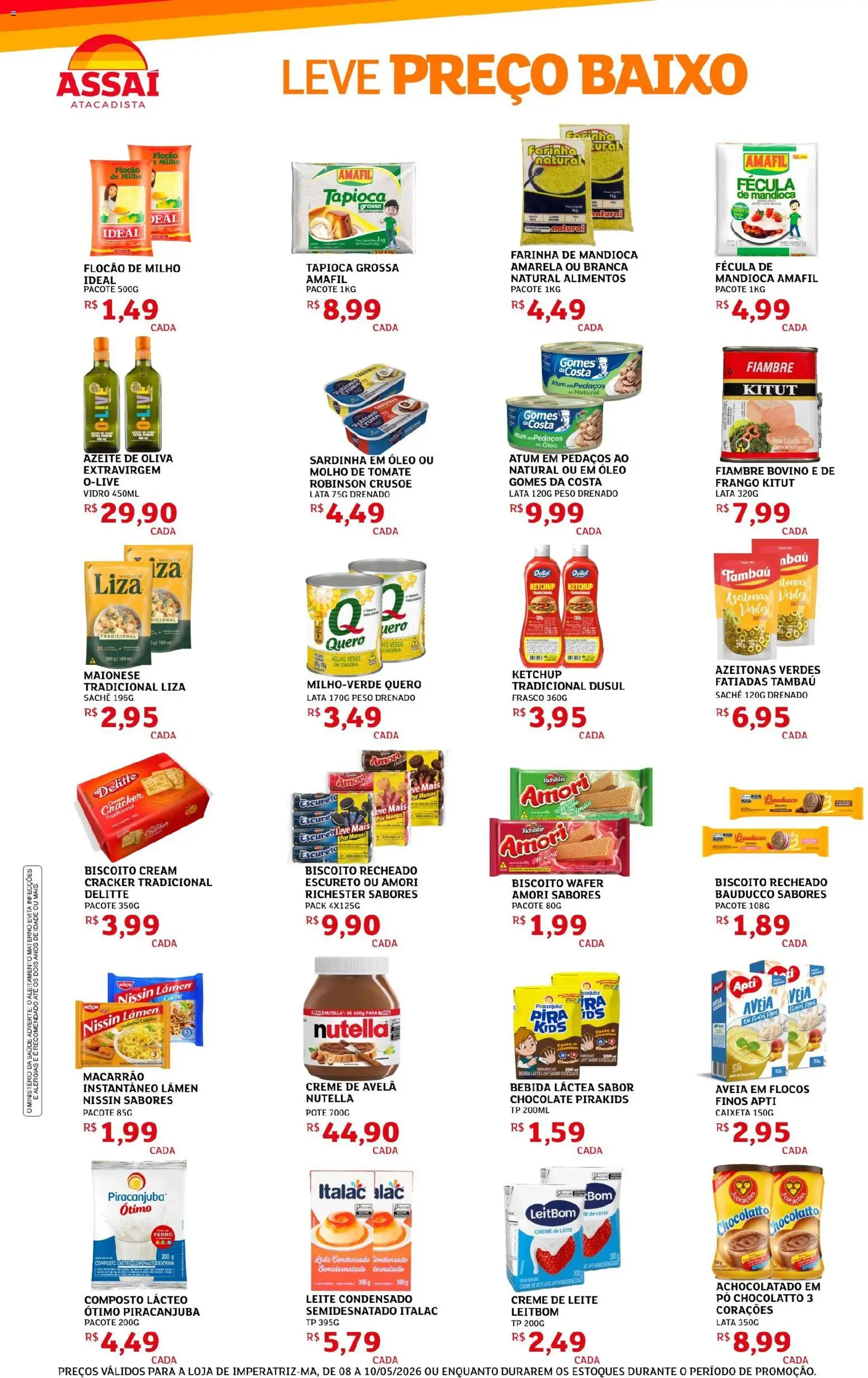 Assaí Atacadista Folheto - válido de 08.05.2026 | Página: 2 | Produtos: Farinha de mandioca, Leite, Chocolate, Frango