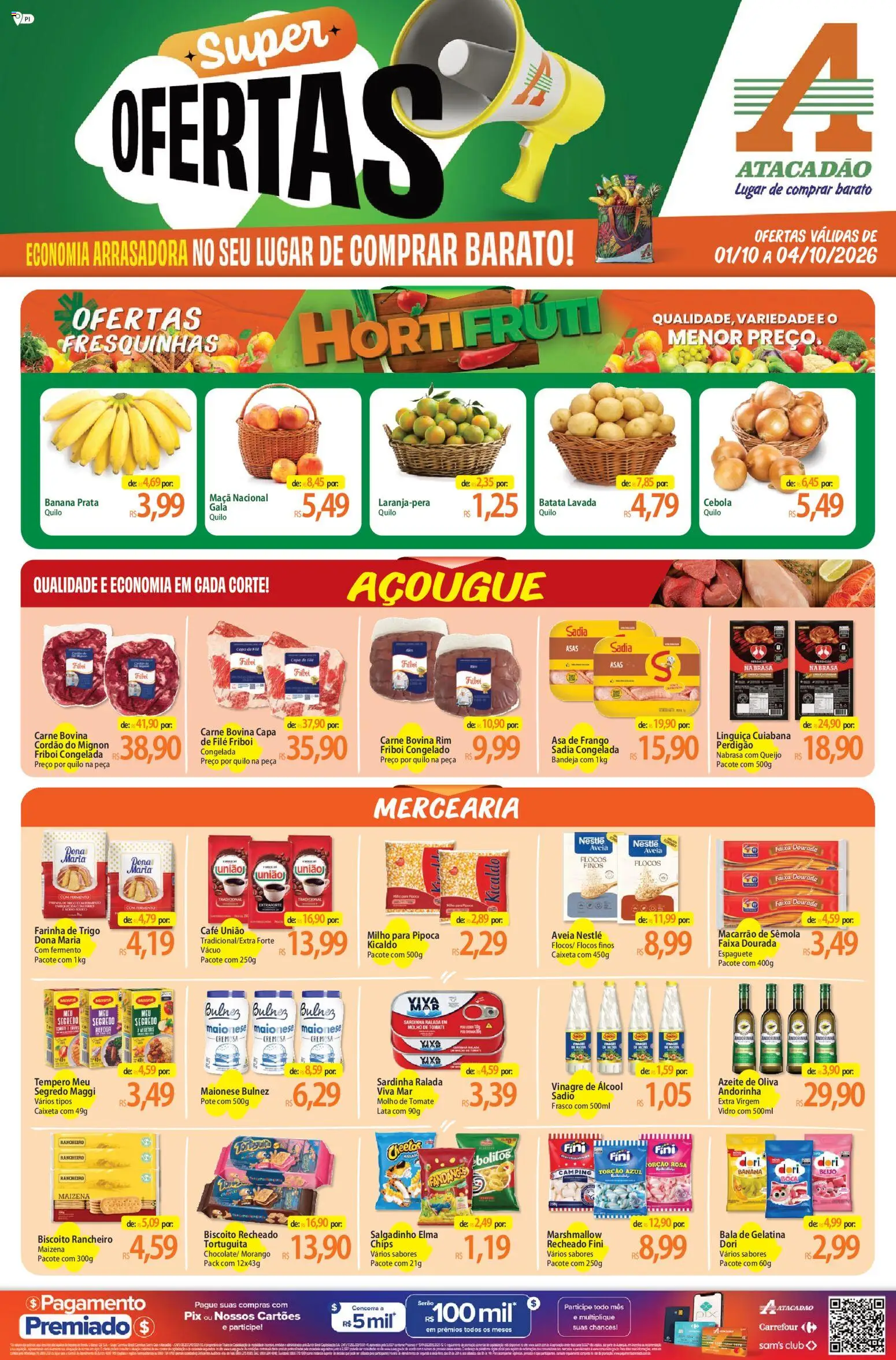 Atacadão Folheto - válido de 01/10/2026 | Página: 1 | Produtos: Espaguete, Farinha, Macarrão, Carne