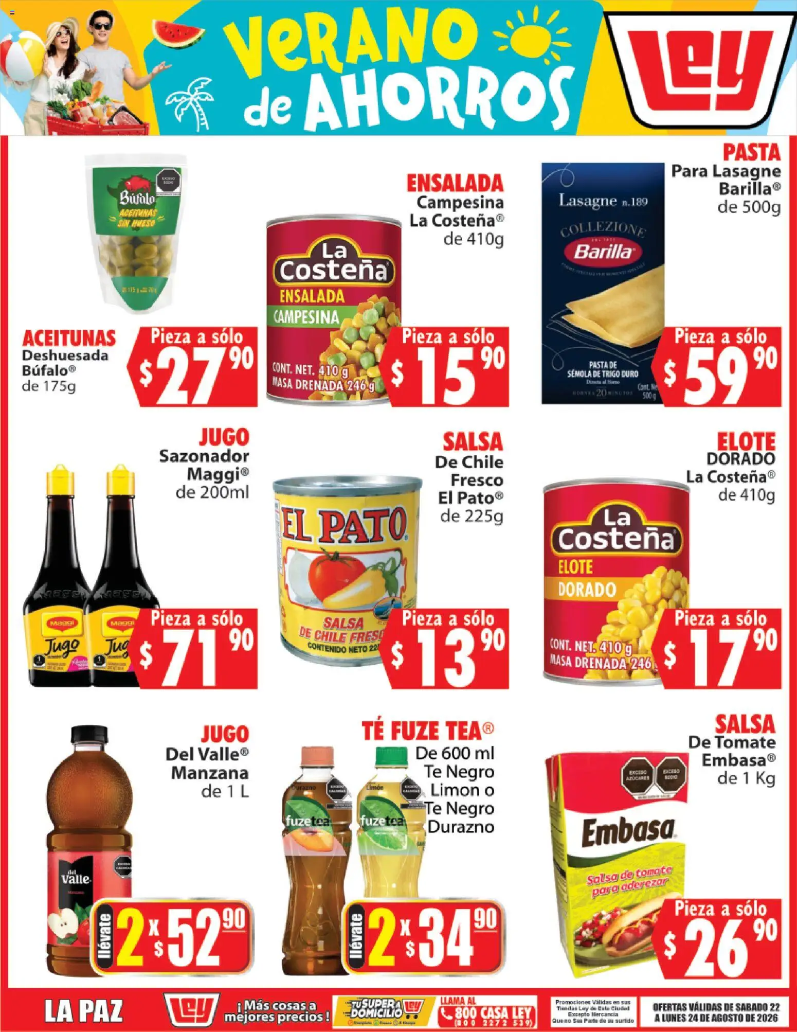 Nuevas ofertas de Casa Ley válidas en toda la República Mexicana desde el 22/08/2026. ¡Encuentra las mejores ofertas en Casa Ley folleto Verano de ahorros! | Página: 4 | Productos: Masa, Aceitunas, Jugo, Té