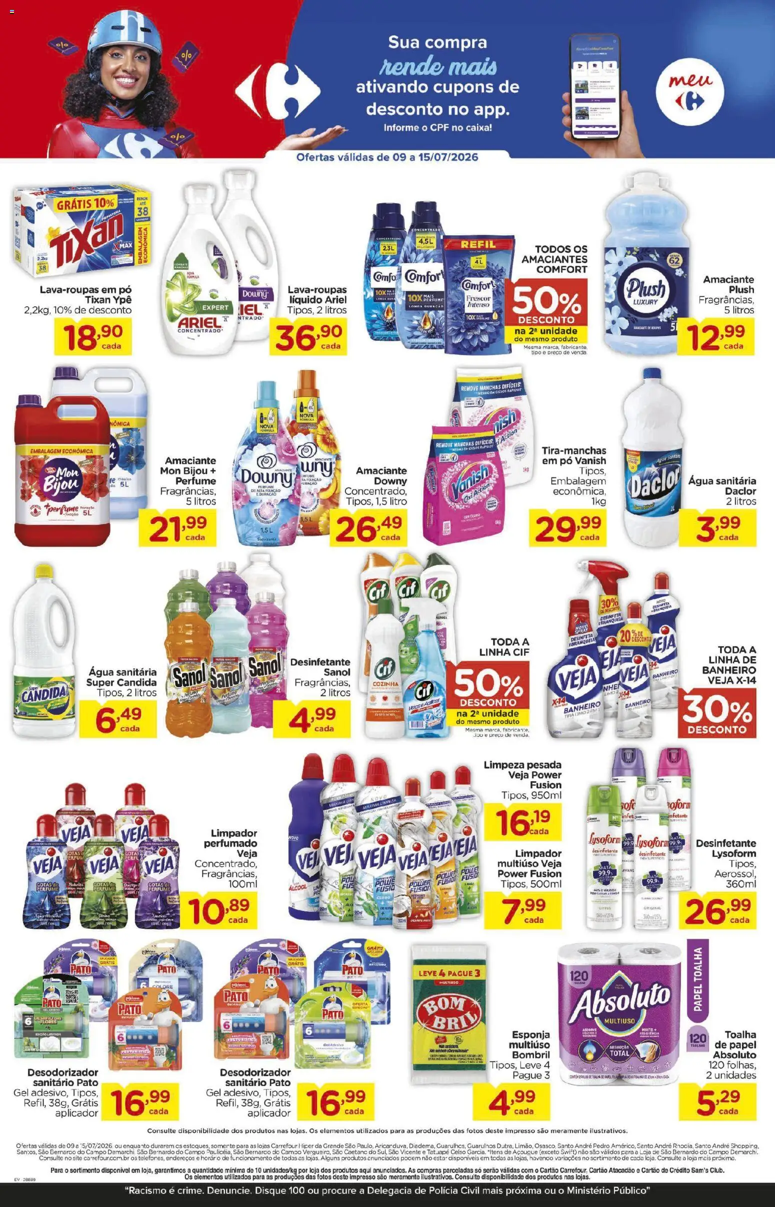 Carrefour Folheto - válido de 09/07/2026 | Página: 7 | Produtos: Esponja, Cloro, Roupas, Desinfetante