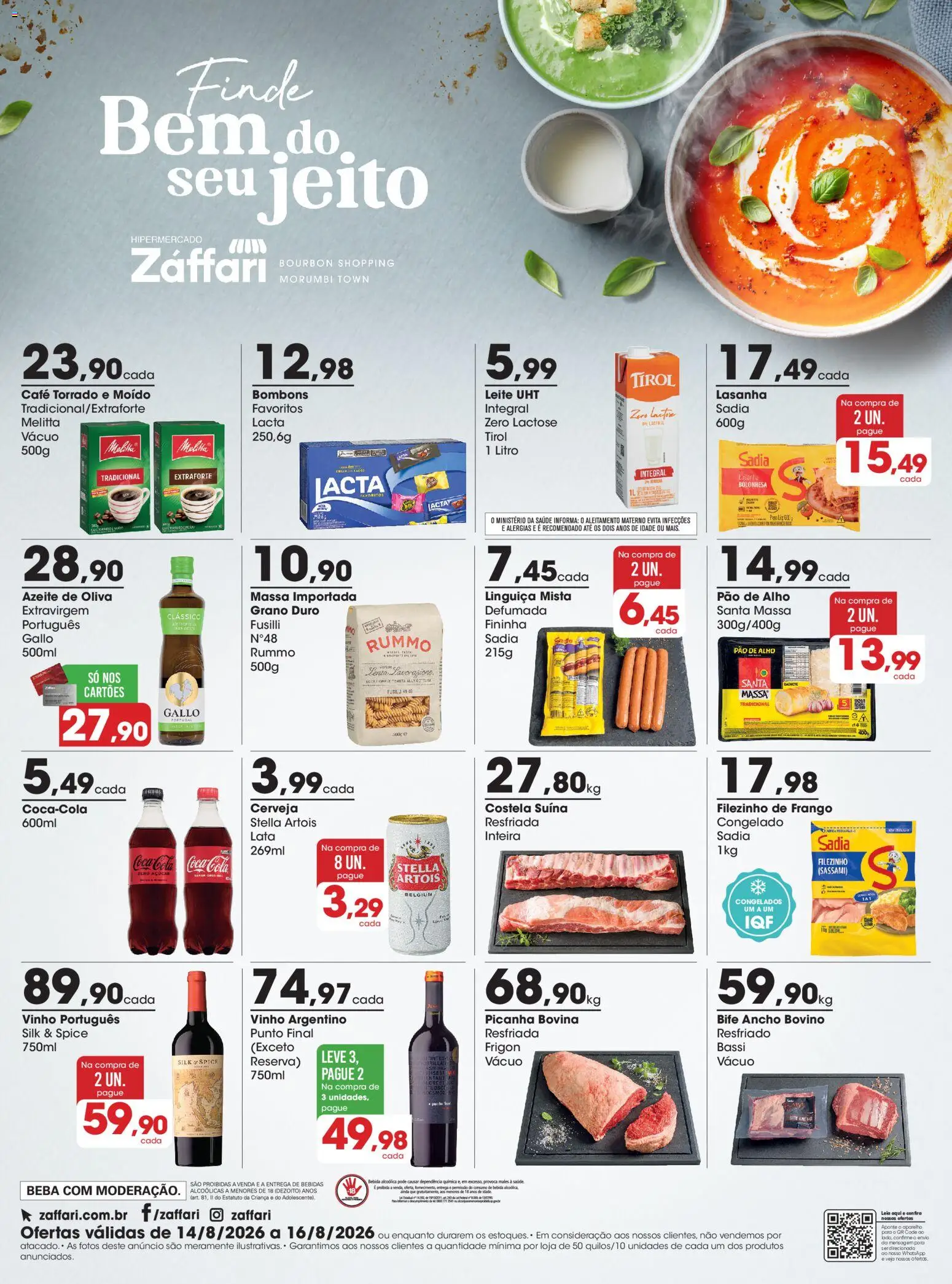 Zaffari Folheto - válido de 14/08/2026 | Página: 1 | Produtos: Pao de alho, Cola, Bebidas, Café