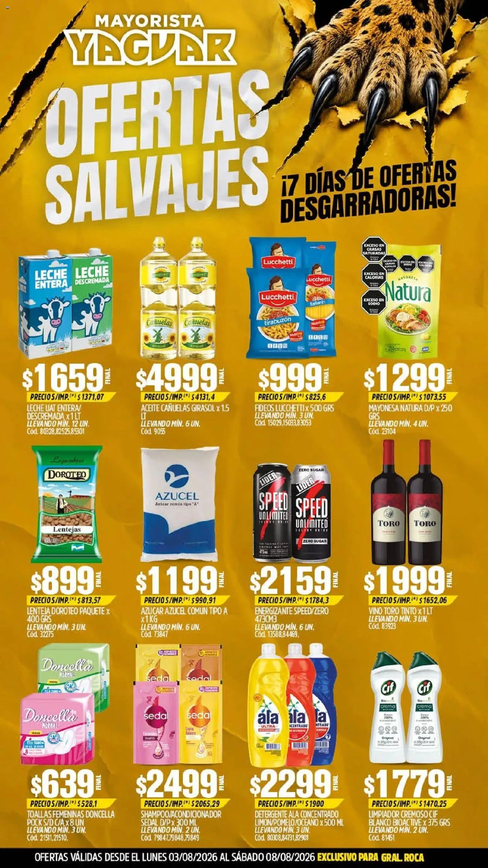 Yaguar - Oferta Semanal General Roca │ válido desde el 03/08/2026 | Página: 1 | Productos: Lentejas, Mayonesa, Fideos, Limpiador