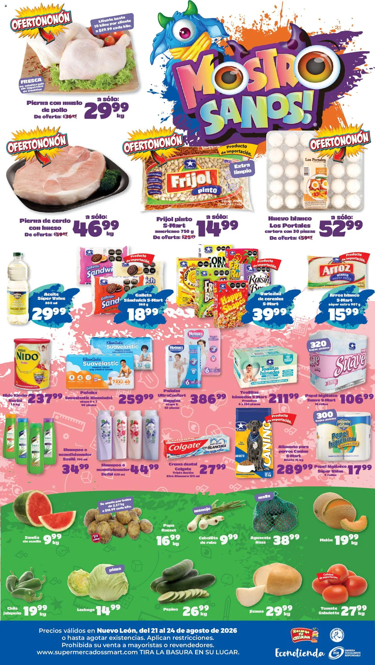 Nuevas ofertas de S-Mart válidas en toda la República Mexicana desde el 21/08/2026. ¡Encuentra las mejores ofertas en S-Mart folleto Monterrey! | Página: 2 | Productos: Papa, Cerdo, Pierna de cerdo, Papel higiénico