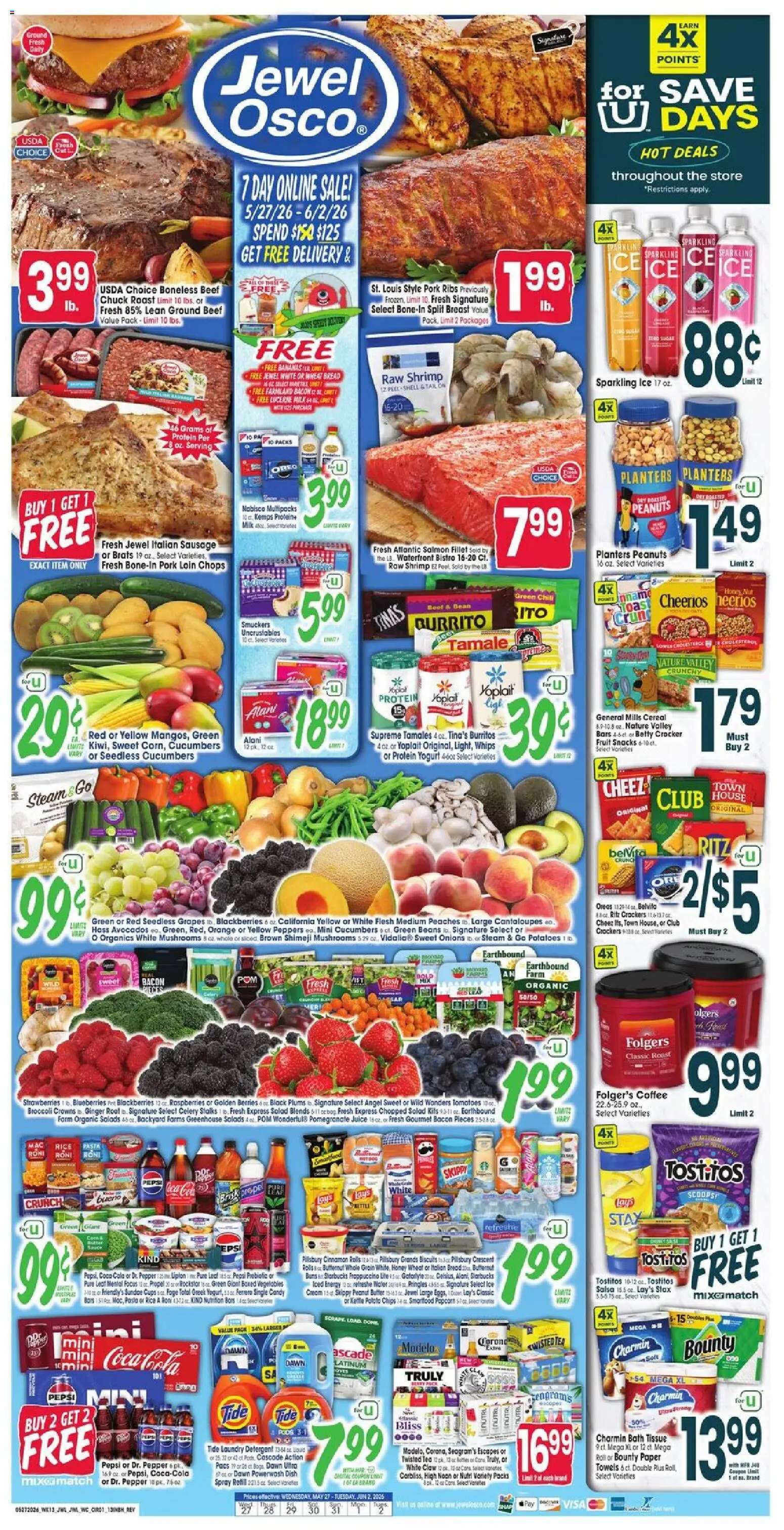 Jewel Osco Weekly Ad - IN - valid from 27.05.2026 | Page: 1 | Products: Broccoli, Peppers, Beef, Kettle