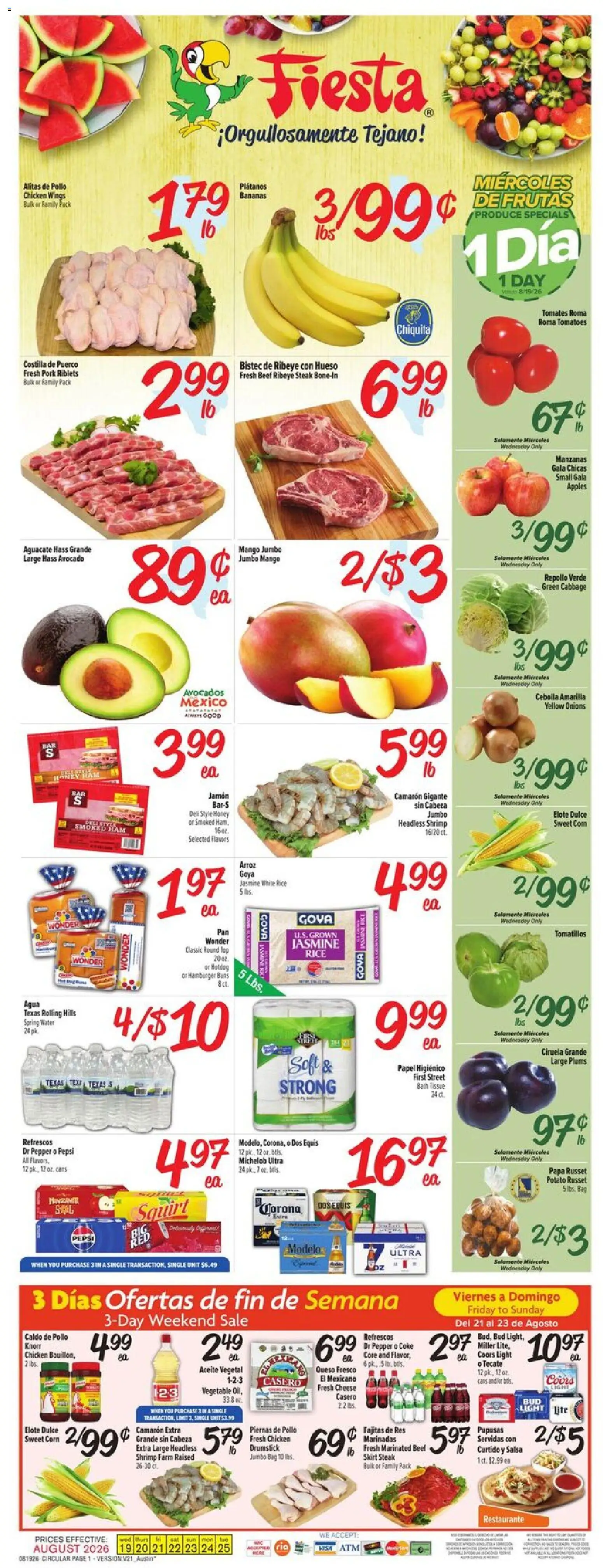 Fiesta Mart Weekly Ad - valid from 08/19/2026 | Page: 1 | Products: Pork, Beef, Avocado, Pepper