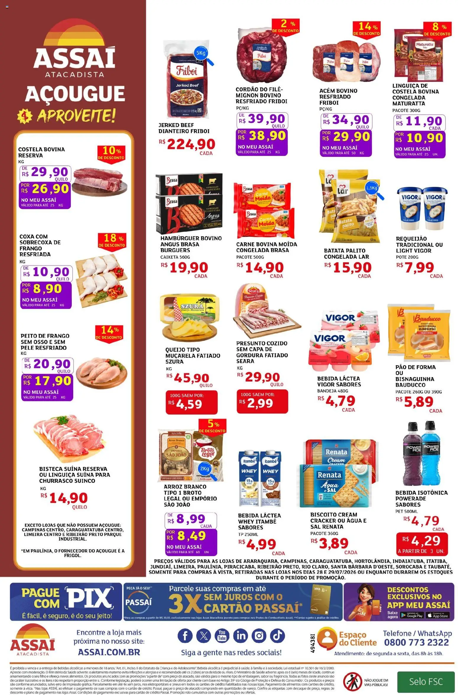 Assaí Atacadista Folheto - válido de 28/07/2026 | Página: 2 | Produtos: Pão de forma, Hambúrguer, Carne moída, Peito de frango